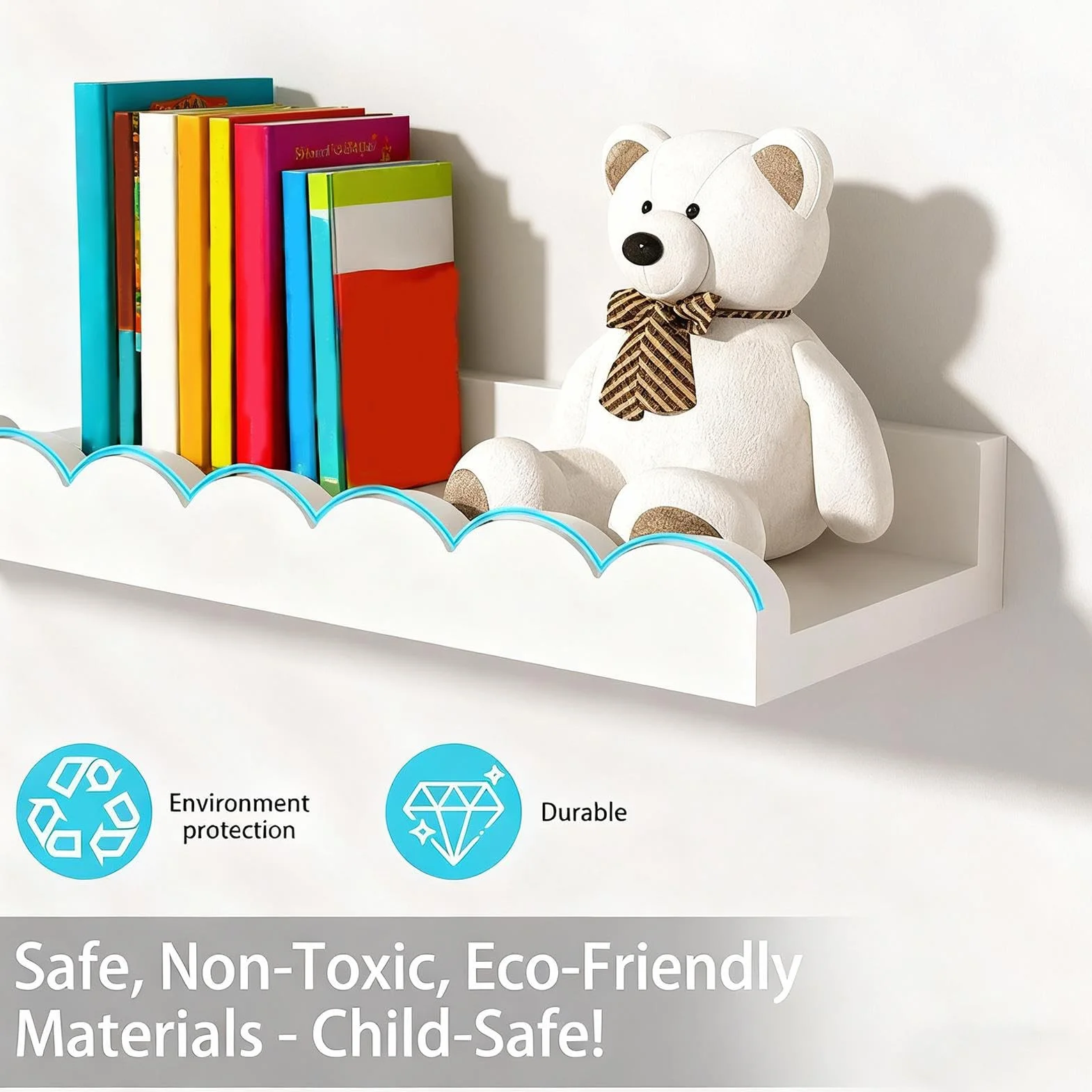 Mensole da parete per libri 2 ripiani Scaffale galleggiante in legno per bambini bagno camera da letto