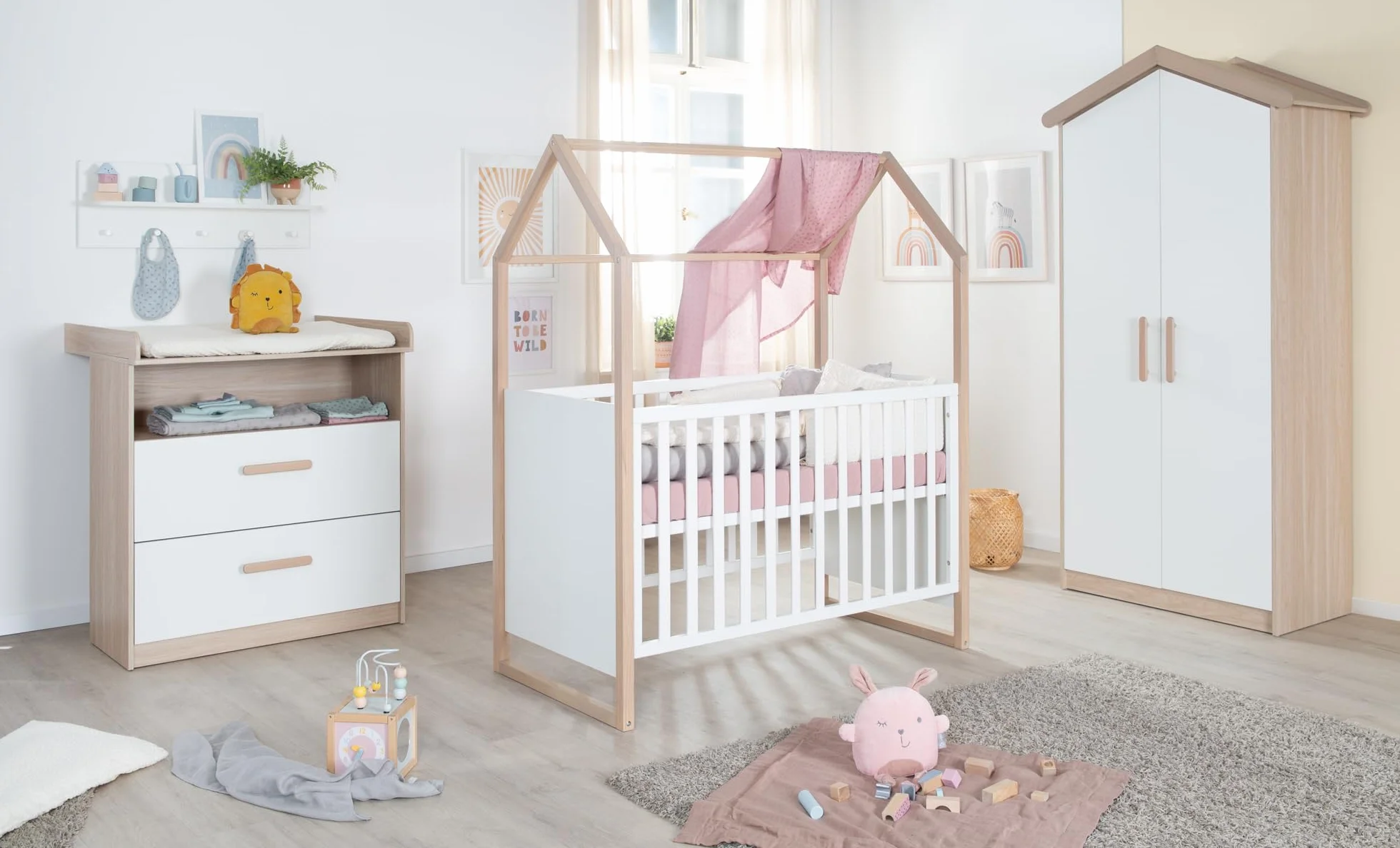 Roba Fasciatoio Cabane Comò per Bambini con Cassetti Estraibili Bianco/Rovere