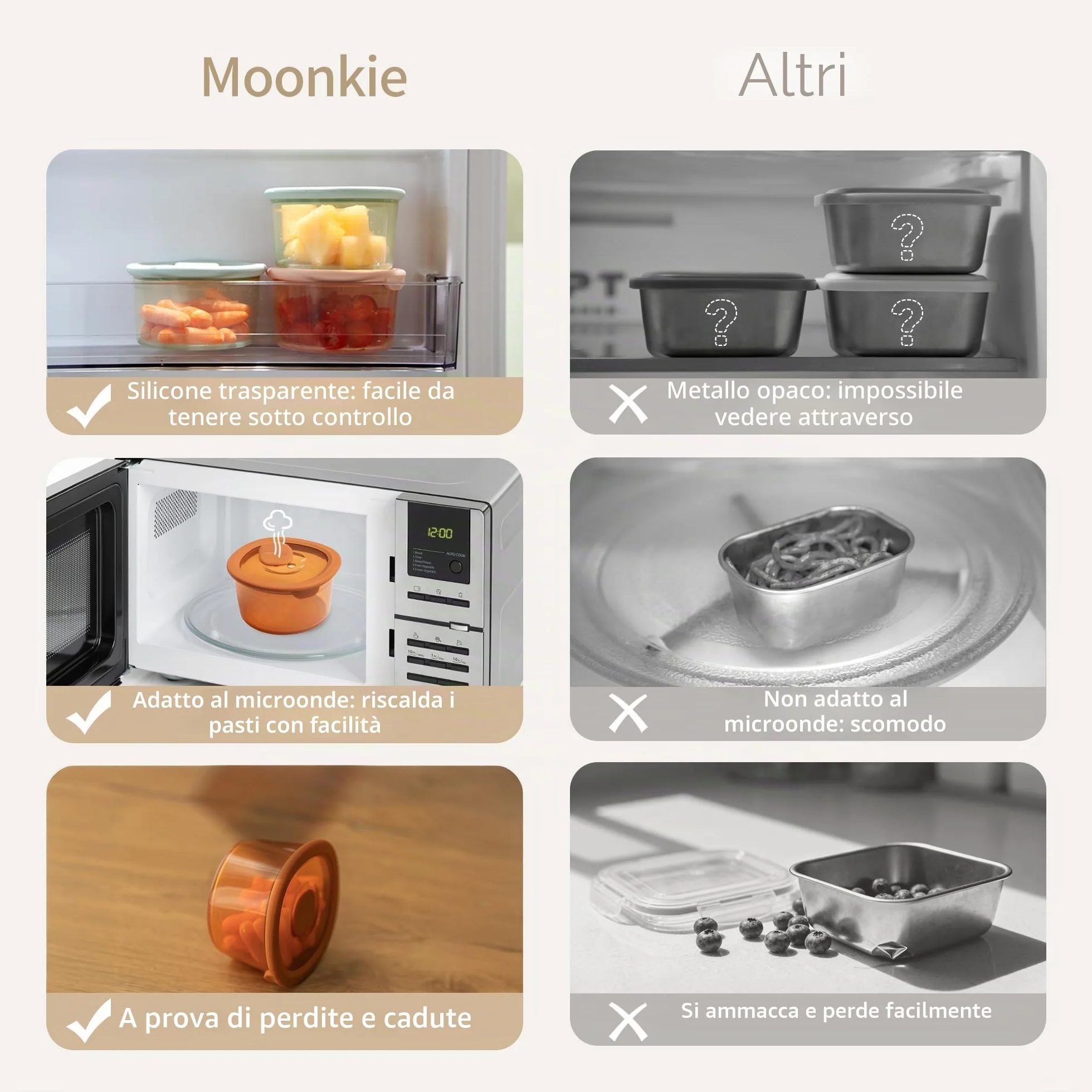 Moonkie Contenitori Pappa Neonati 240ml 3 Pezzi Silicone con Coperchio Senza BPA per Lavastoviglie Freezer Microonde