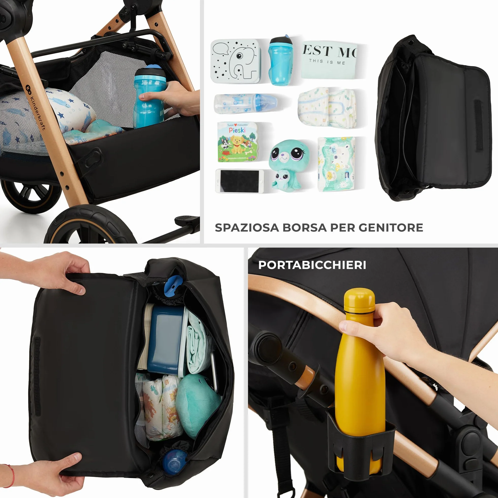 Kinderkraft ESME Trio 3 w 1 Passeggino Neonati 26 kg Ovetto I-SIZE 40-75 cm Carrozzina Reversibile Pieghevole Nero