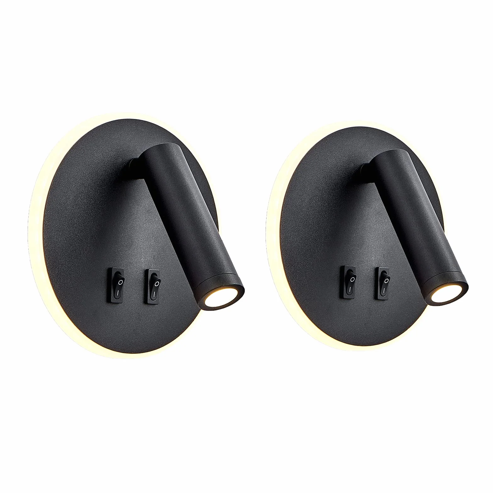 Lampada da parete a LED, lampada da parete da lettura sul comodino, lampade da lettura a parete a LED da 12 W, faretto regolabile （3W + 9W 3000K luce calda） nero (Nero（Forma rotonda） 2PCS)