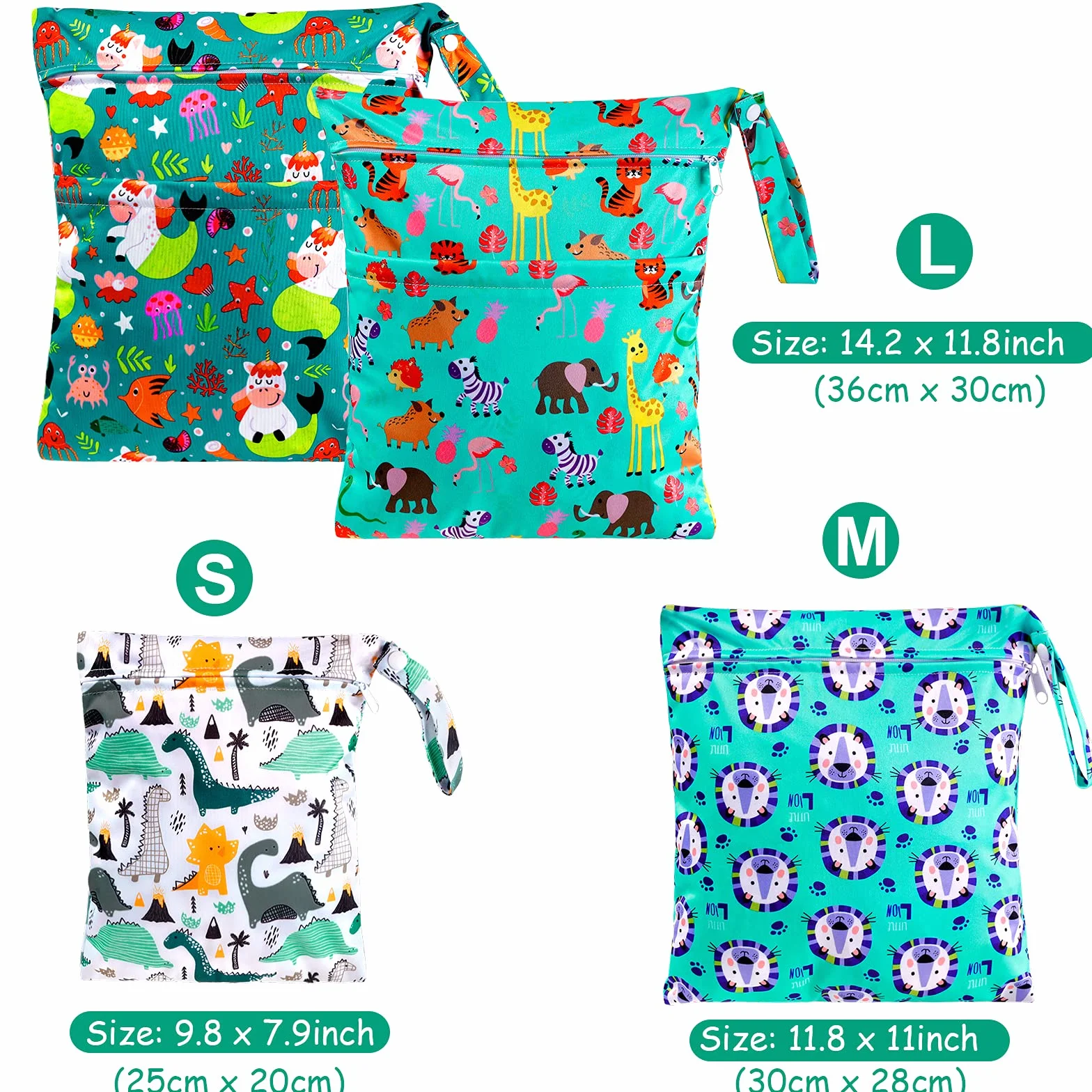 LEADSTAR Borsa Porta Pannolini Impermeabile Riutilizzabile 4 Pz Wet Bag con Doppia Cerniera