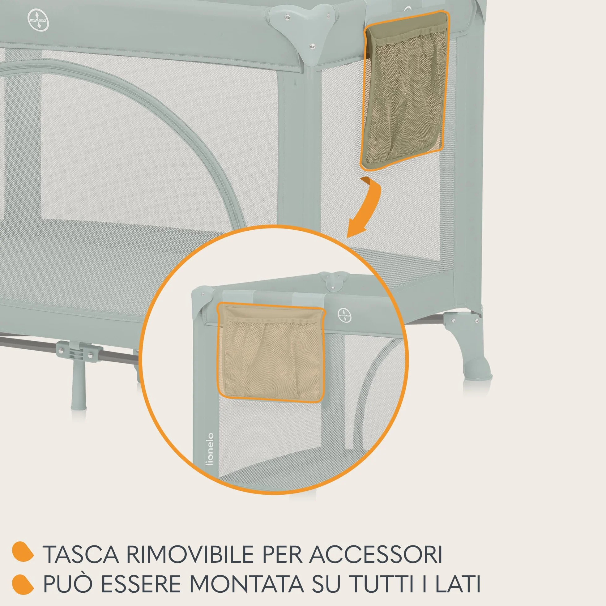 Lionelo LAURA Lettino da viaggio 2 in 1 fino a 15 kg per bambini 0-36 mesi Materassino in schiuma T25 2 livelli altezza Borsa viaggio Ruote con freno