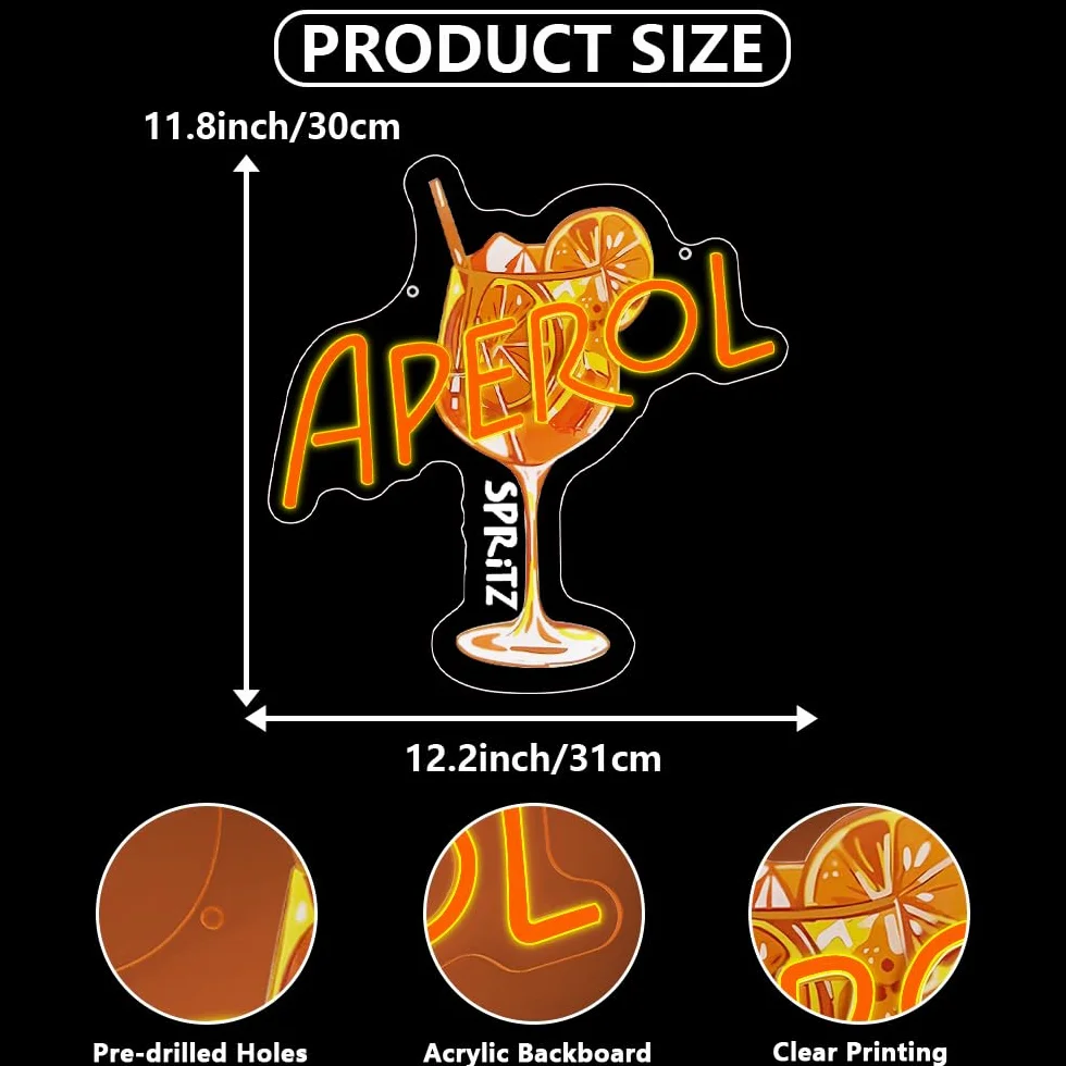 Aperol Spritz - Targa a LED per cocktail, decorazione da parete per casa, bar, camera da letto, club, feste, pub, ristorante, negozio, Holy Aperoli, insegna al neon per uomini e donne alimentato USB