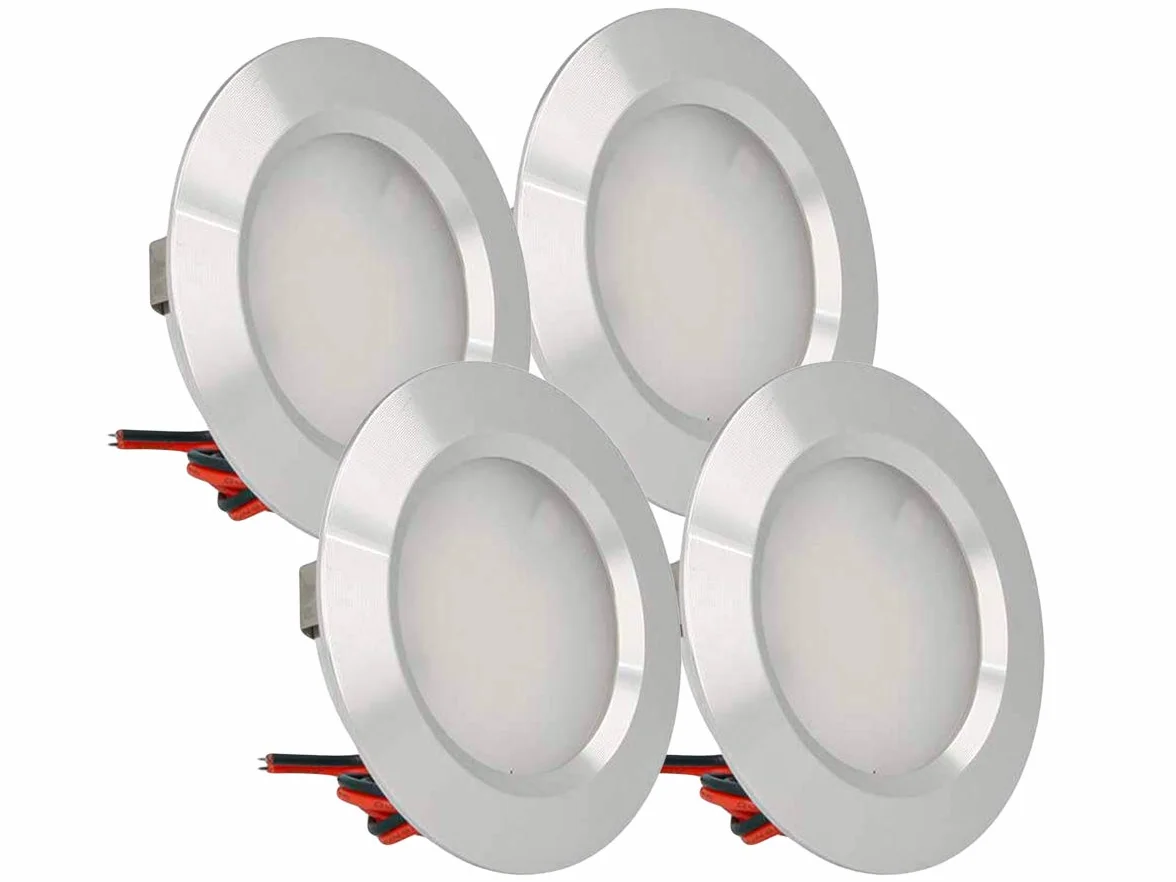LEDLUX 4 Pezzi Mini Faretto Led Da Incasso Rotondo Slim 3W DC 12V 24V Foro 50mm Per Luci Cucina Bagno Camper (Argento, 4500K)