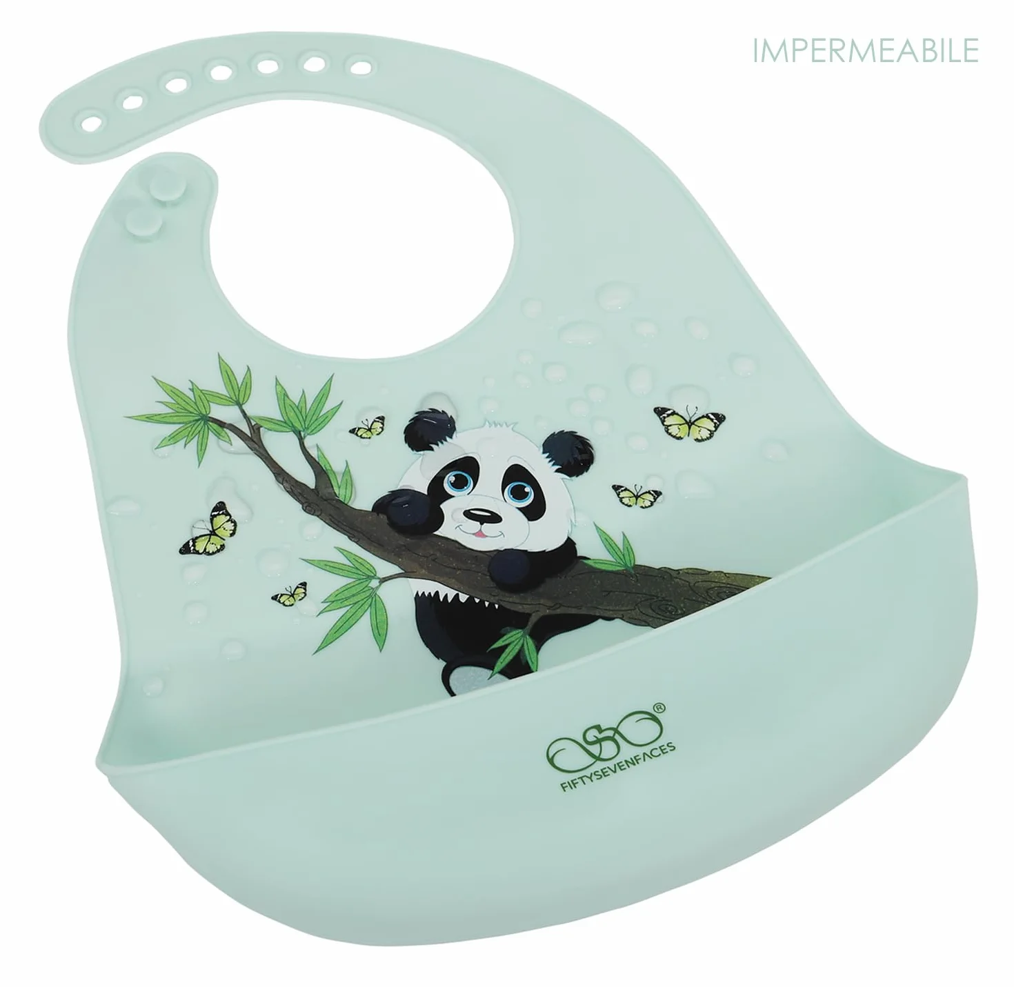 Bavaglini Silicone Impermeabili con Tasca Raccoglipappa, Senza BPA, Regolabili 7 Posizioni, Lavabili