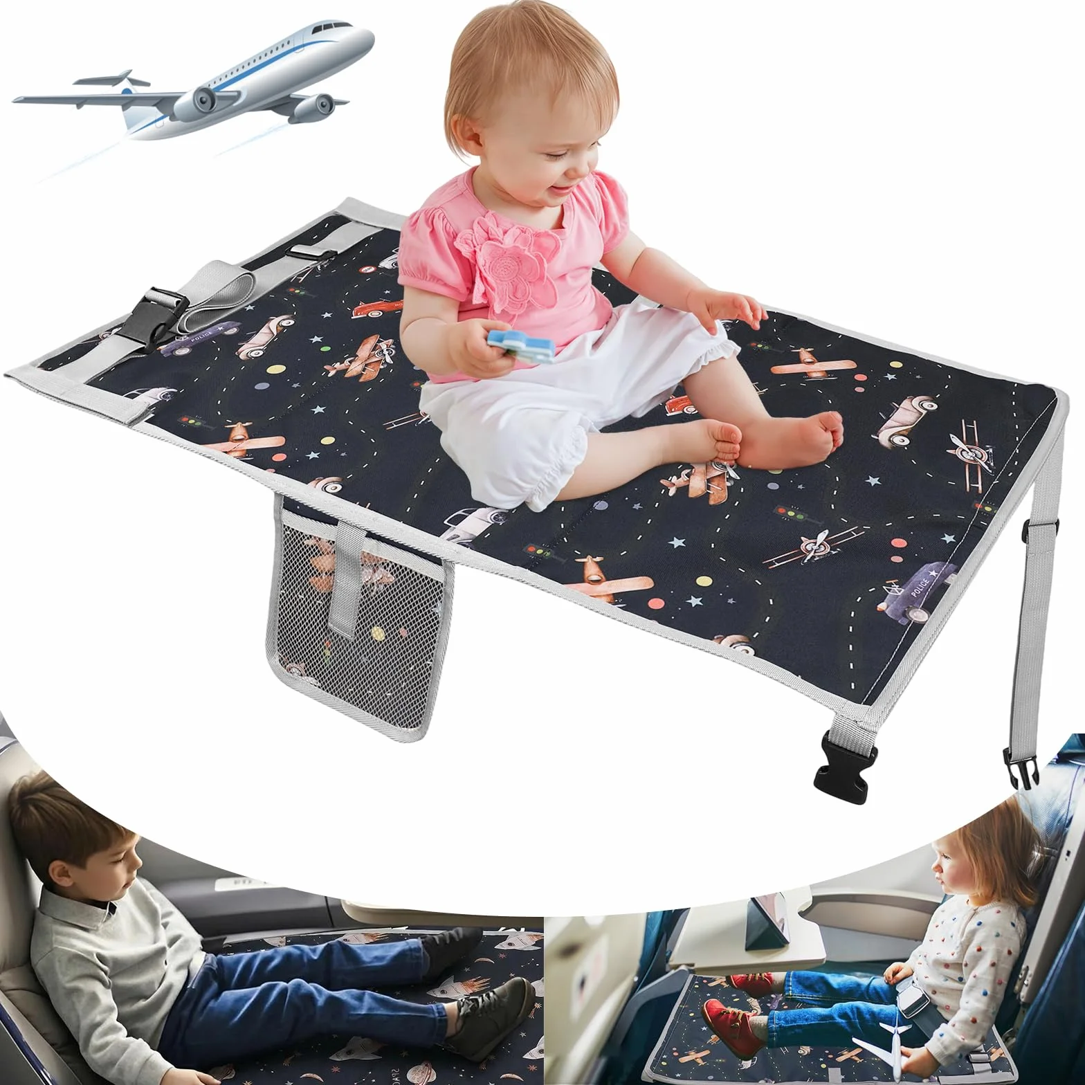 Poggiapiedi Aereo Bambino 76x44,5 cm, Letto Viaggio Pieghevole, Amaca Volo Portatile Per Bambini