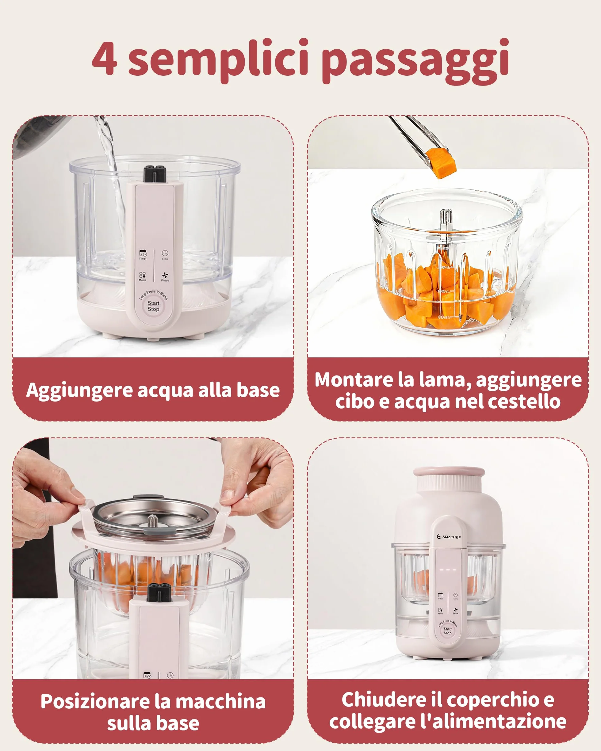 AMZCHEF Cuocipappa 6-in-1 Vaporiera & Frullatore Baby Food Processor BPA-Free Touch Screen