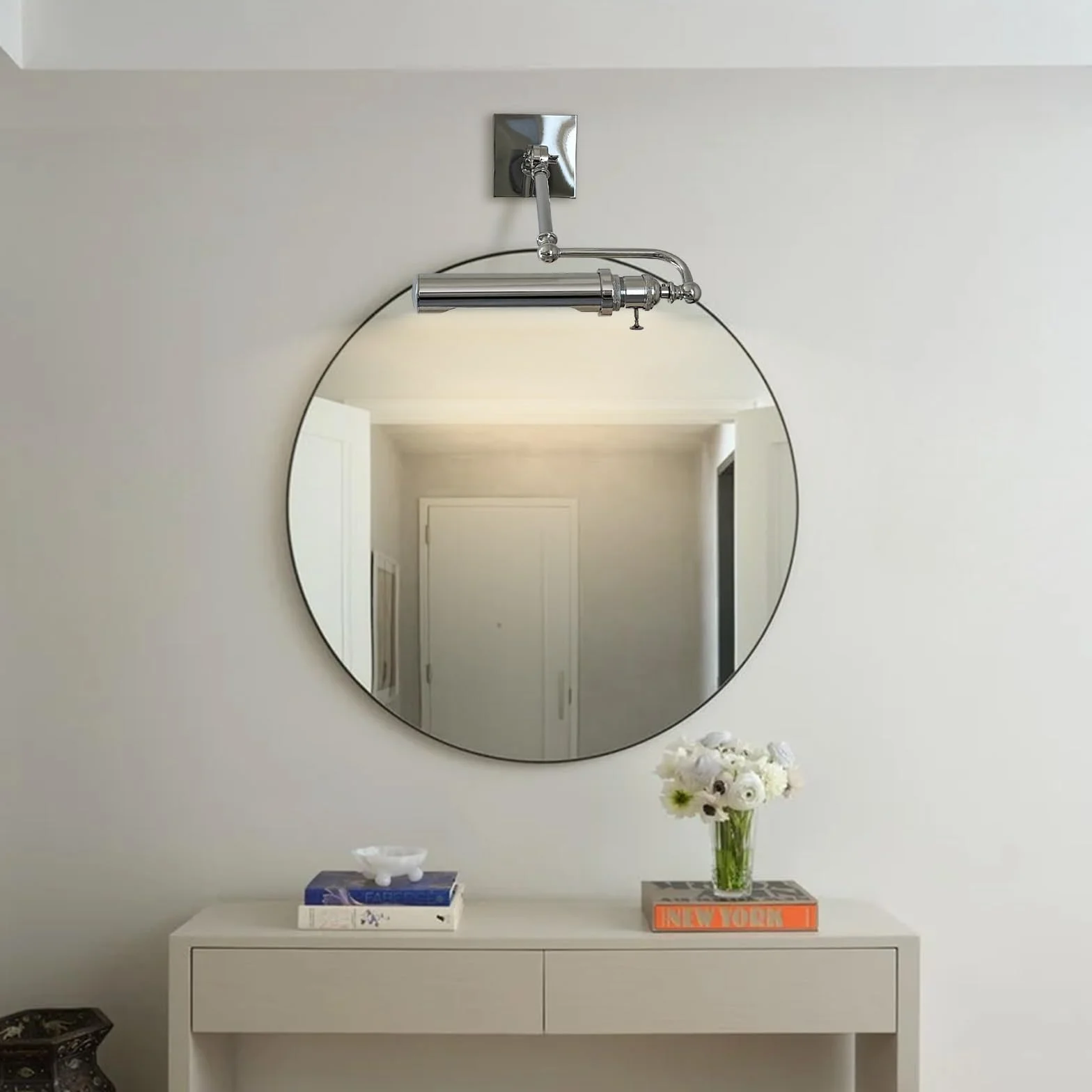 Lampadari da bagno Morden, luci di cortesia cromate for specchio, applique da parete con braccio oscillante regolabile con interruttore, lampada da parete for interni in stile Bauhaus