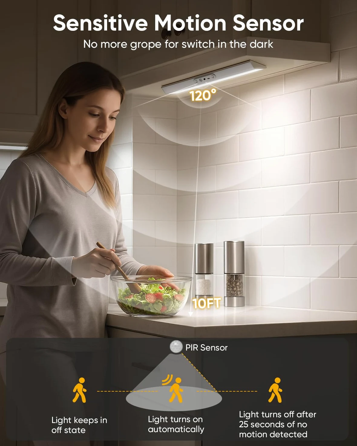 Luci con sensore di movimento per armadio, protezione degli occhi, illuminazione wireless con telecomando, 3 temperature di colore e dimmerabili, illuminazione magnetica a LED ricaricabile per cucina