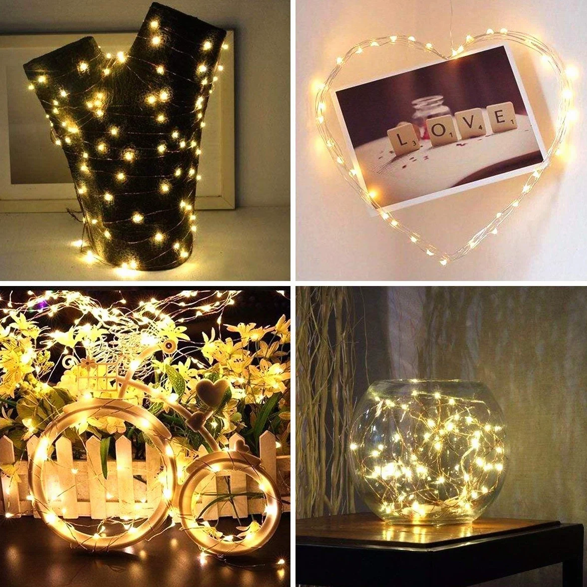 Confezione da 10 luci a LED micro stellate, impermeabili, funzionamento a batteria (incluso) lucciole, filo di rame stellato, per decorazioni fai da te, matrimoni, feste di Natale, Confezione da 10