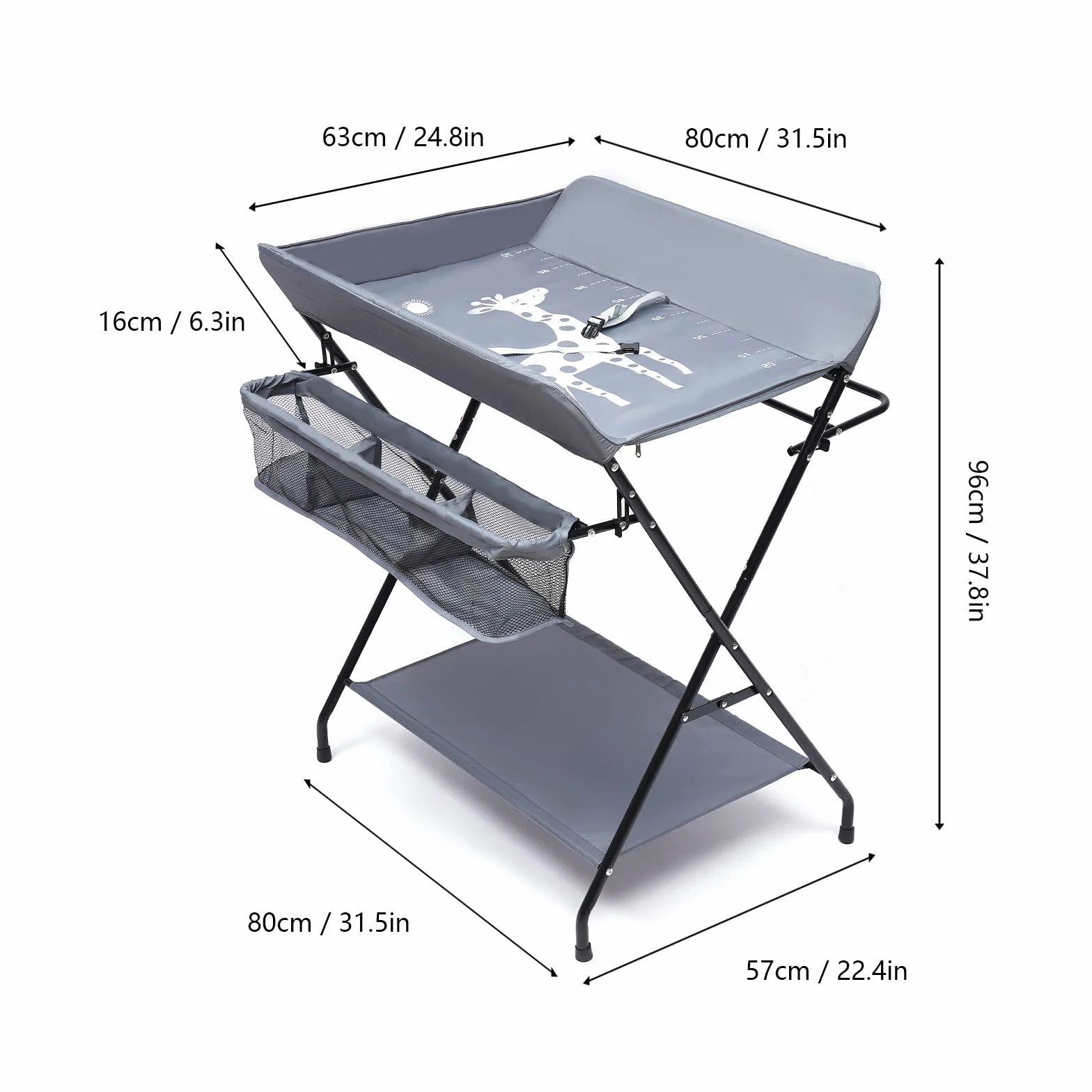 Fasciatoio portatile pieghevole per neonati con cintura di sicurezza 80x63x96 cm