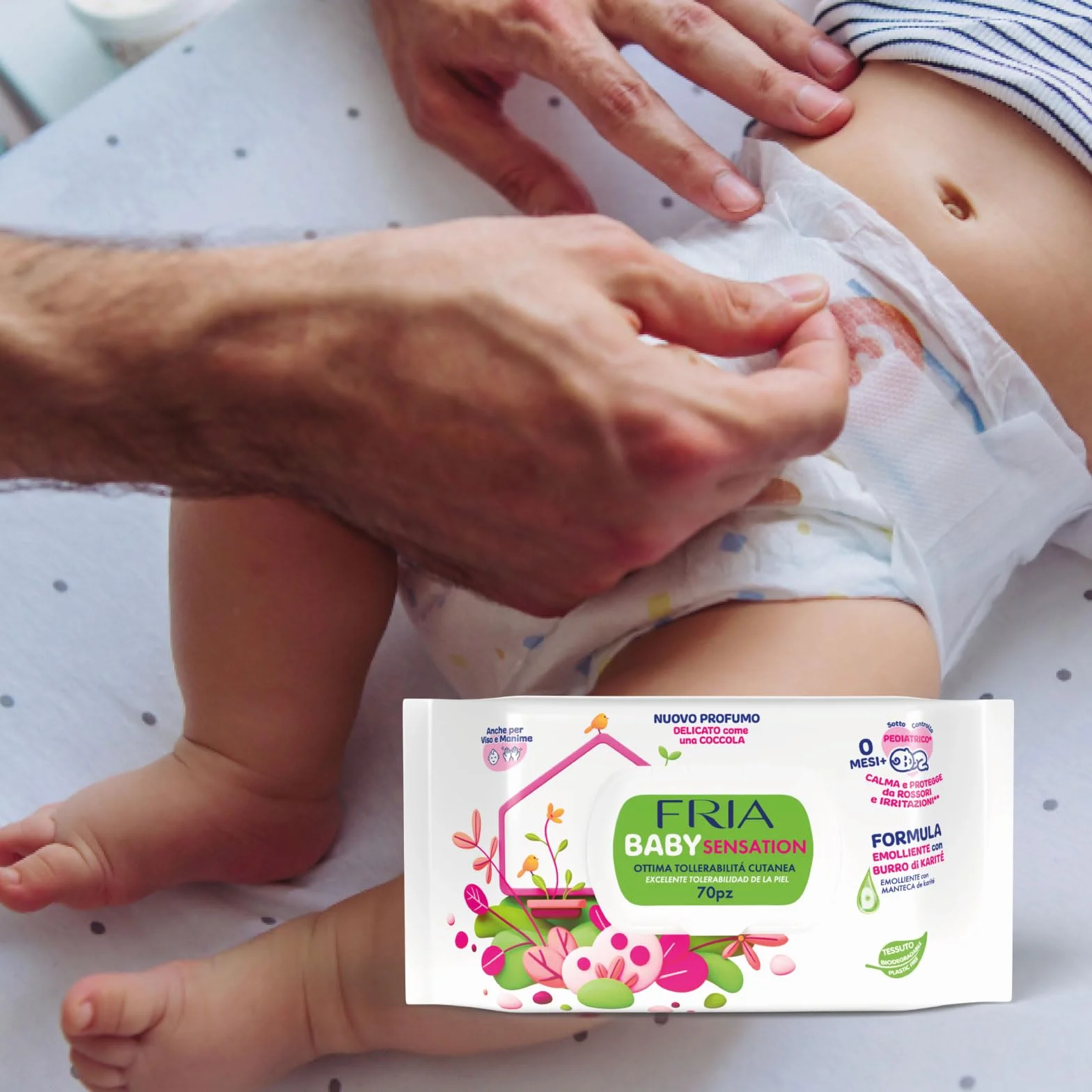 Fria Baby Sensation Salviette per Cambio Pannolino Burro di Karitè 70 Salviette