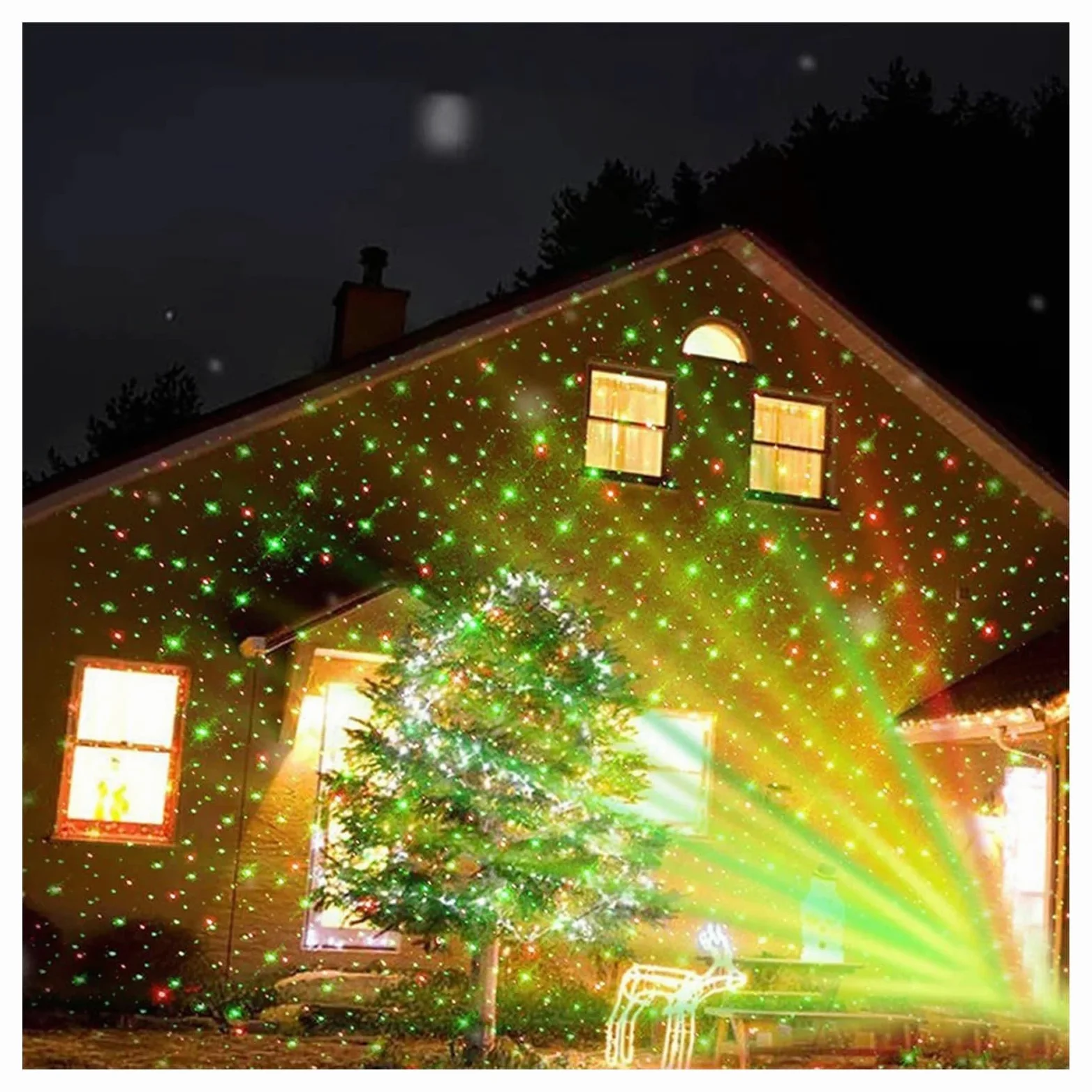 Proiettore di luci natalizie per esterni Proiettore natalizio Faretto paesaggistico a LED Lampada for proiettore con spettacolo di stelle rosse e verdi for le vacanze natalizie da parete di Halloween
