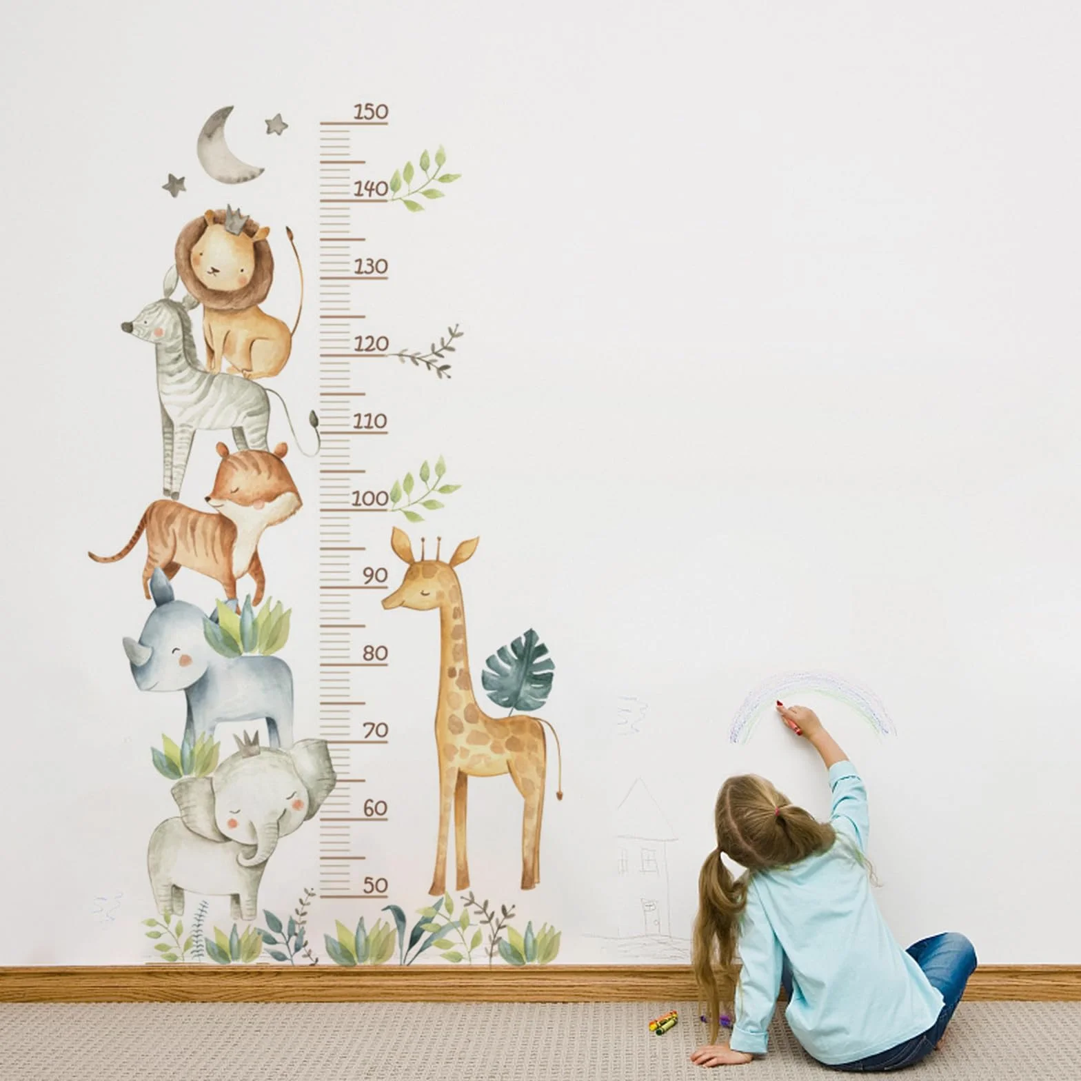 Forhome Adesivo Murale Autoadesivo Tabella di Altezza per Bambini Animali della Foresta 50-150 cm