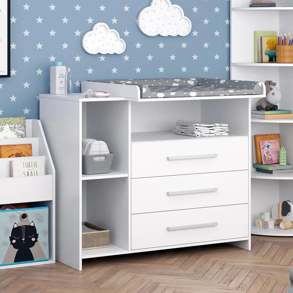 Vicco Set mobili bambini Oskar bianco 3 parti fasciatoio scaffale giocattoli libreria convertibile cassettiera