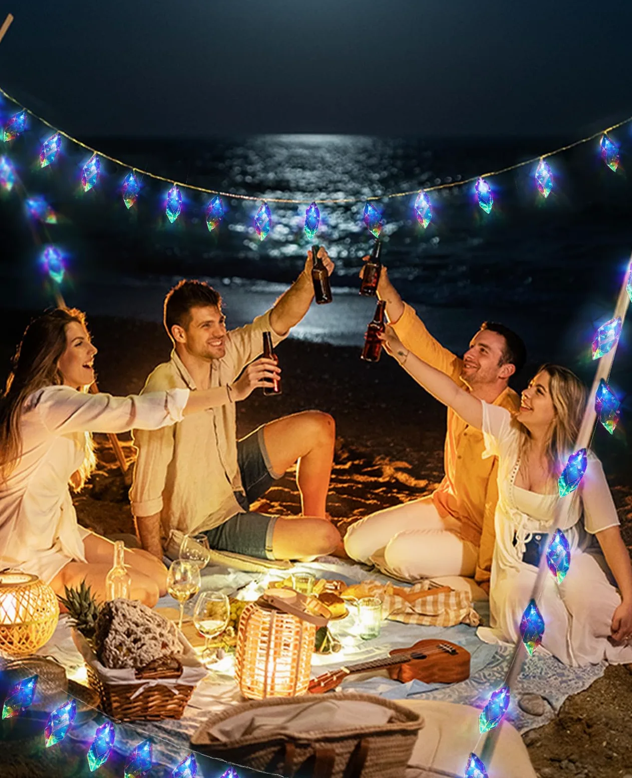 AceList Stringa di luci iridescenti per interni, 20 LED da 9,84 m, con batteria olografica e alimentazione USB, 8 modalità di illuminazione, luci di cristallo per matrimoni, Natale, feste, decorazioni