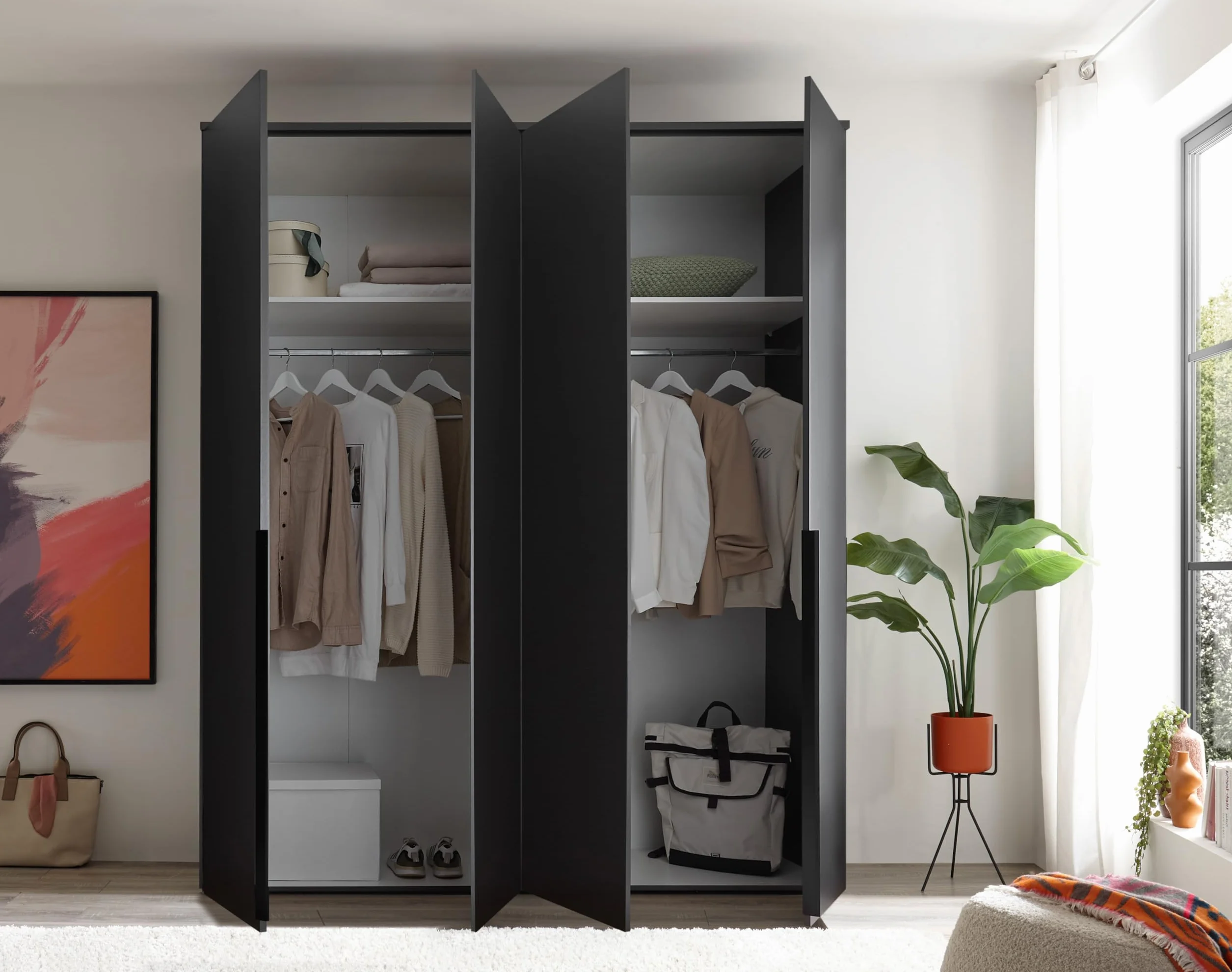 Armadio a 4 ante a battente bianco opaco 180x225x52cm per camera da letto ingresso