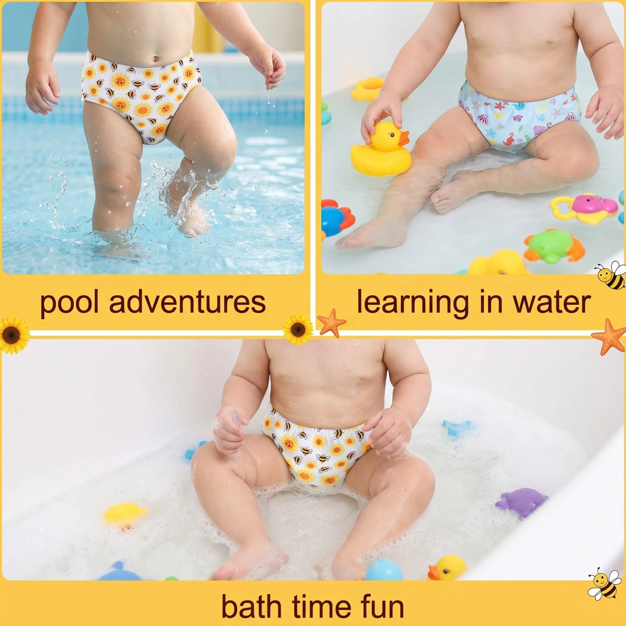 Costume pannolino neonato 2 pezzi riutilizzabile antifuga 3D 1-2 anni traspirante lavabile in lavatrice per piscina spiaggia