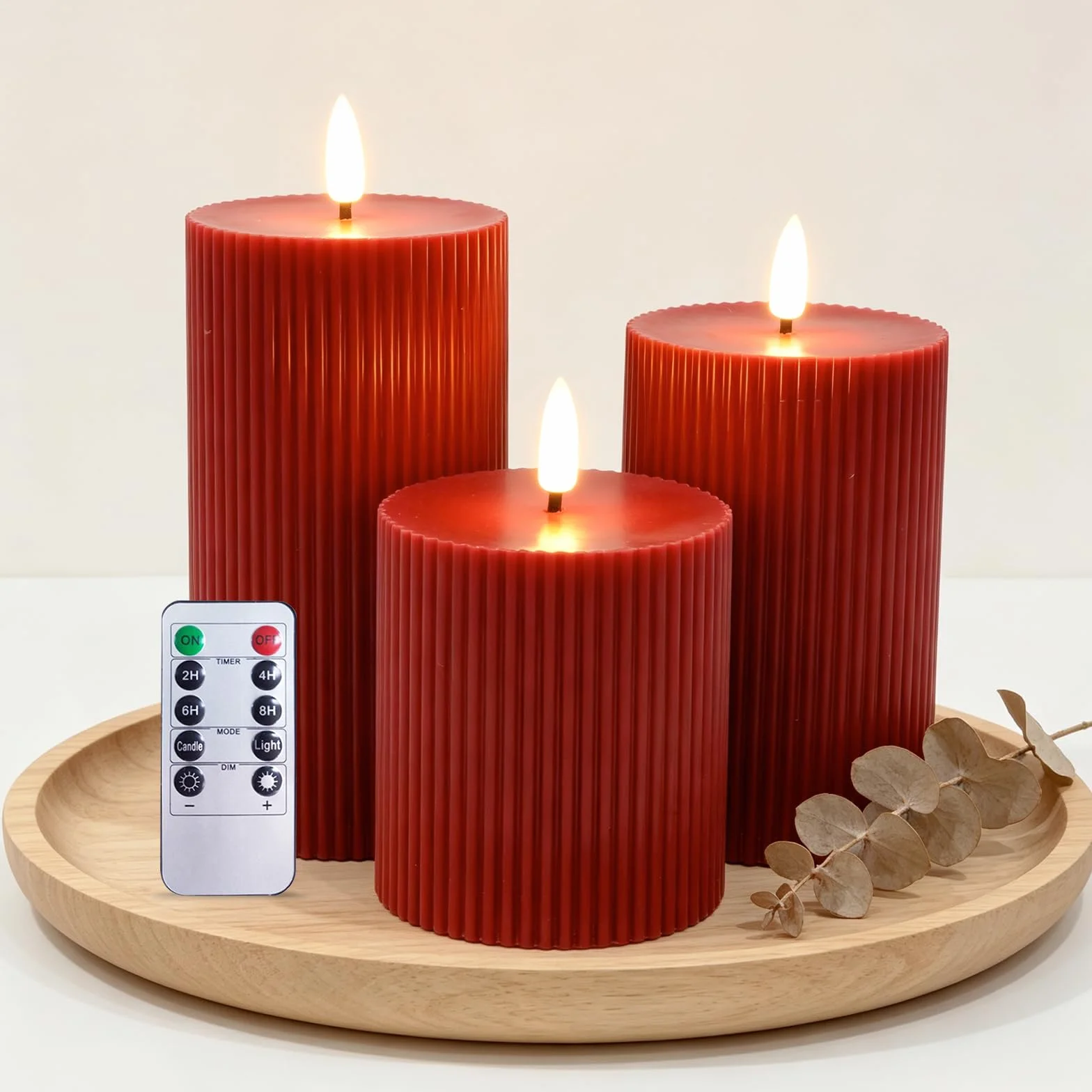 Set di 3 Candele LED, Candele Flickering Flameless, LED tea lights Tremolante con Telecomando e Funzione Timer, Finte a Batteria Stoppino di Candela 3D per Festa/Matrimonio/Hotel (Rosso)