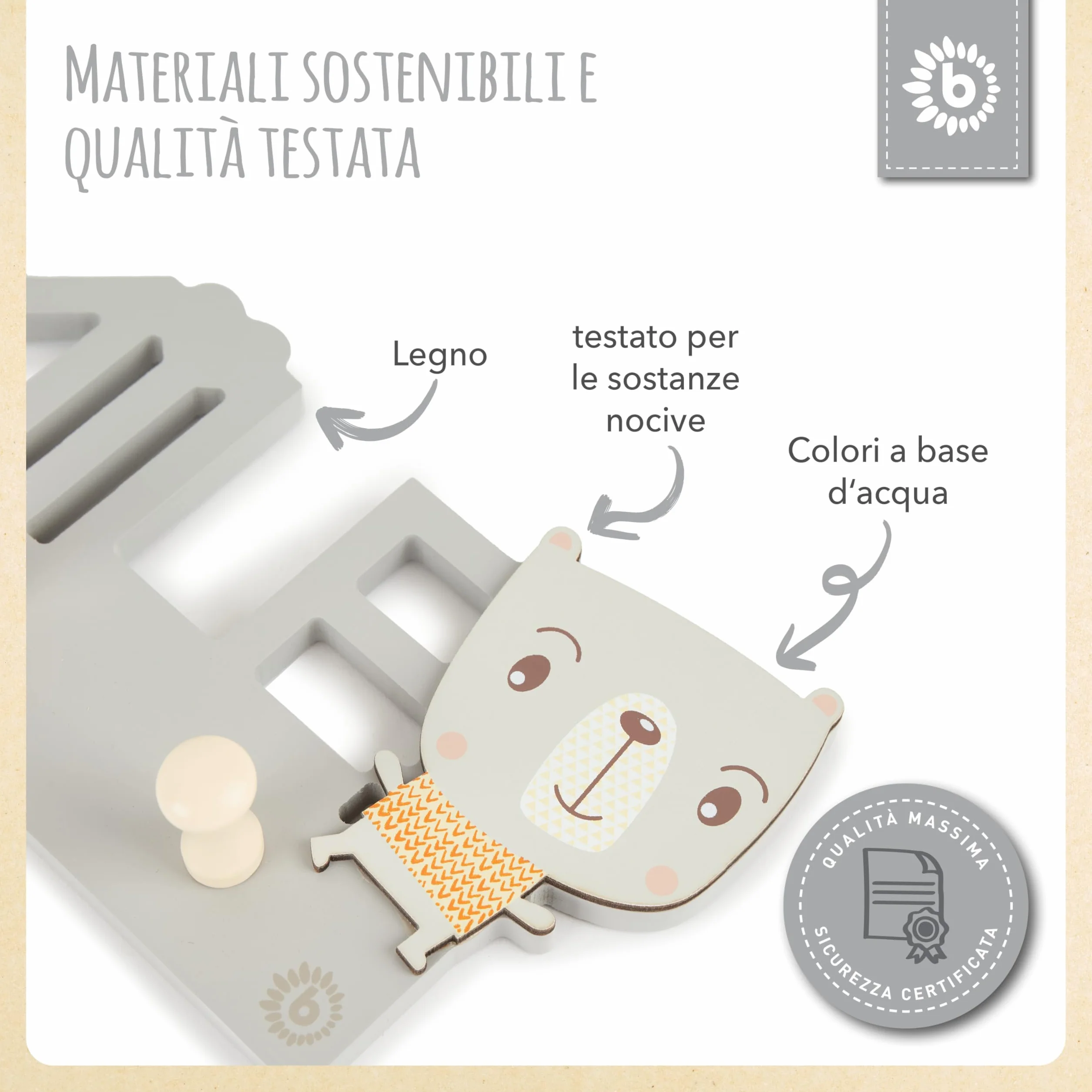 Bieco Smile Gancio appendiabiti per bambini in legno 25 cm 3 ganci da parete