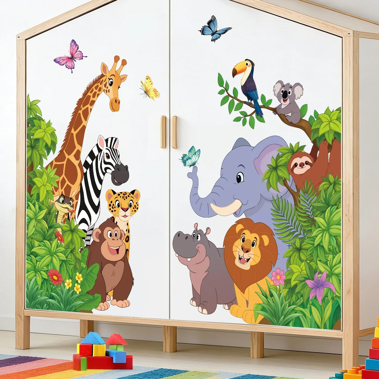 Adesivi Murali Animali della Giungla Decorativi per Cameretta Bambini Porte Armadio