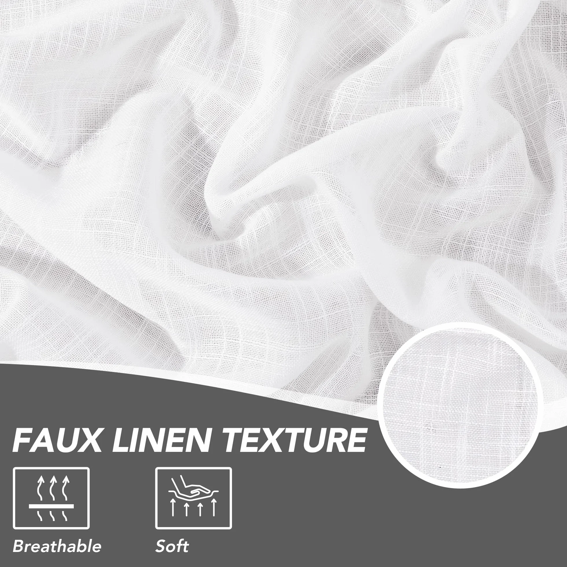 Deconovo Tende per Interni con Anelli, Tende Voile Semi-Trasparenti in Finto Lino 140x290 CM Bianco 2 Pezzi