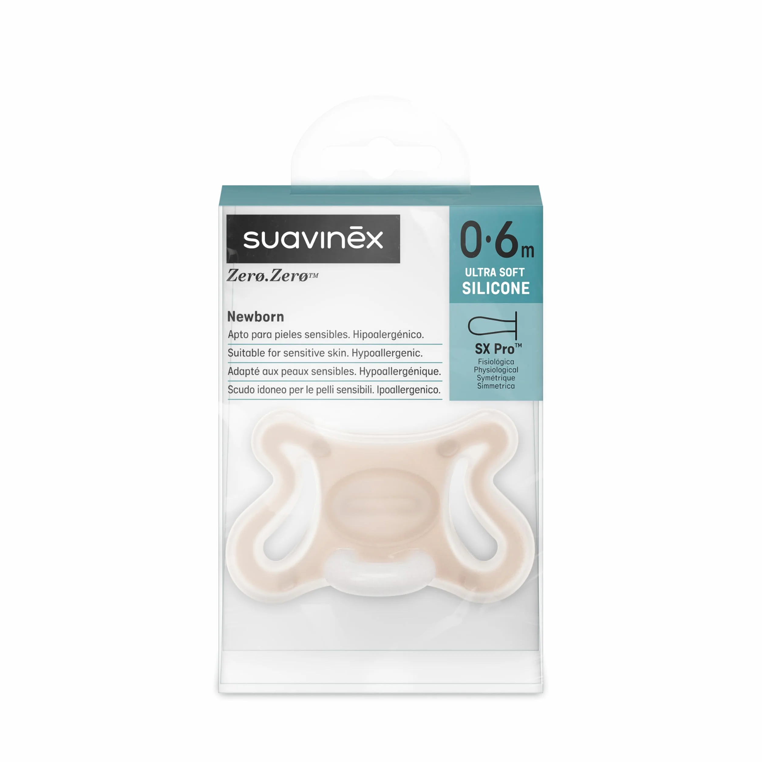 Suavinex Ciuccio neonato Zero Zero tettarella simmetrica SX Pro 0-6 mesi ipoallergenico silicone delicato Light