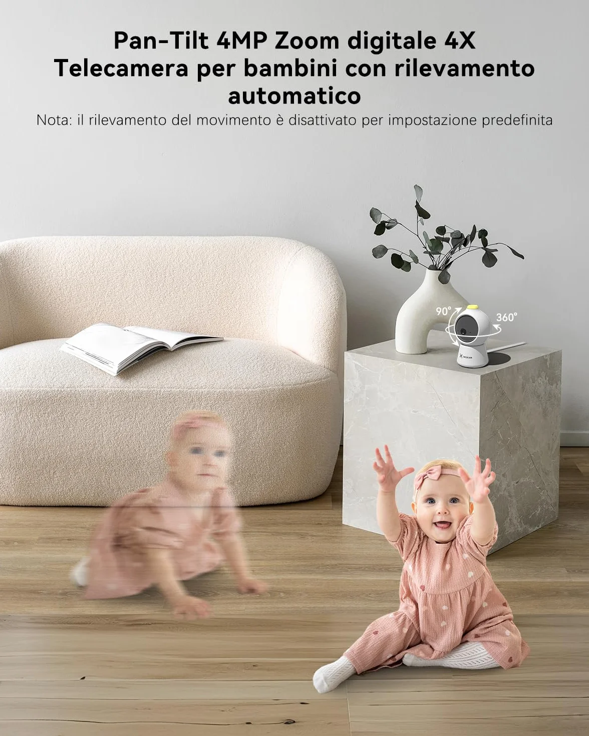 COCOCAM 2K 4MP AI Baby Monitor con 5" LCD, 2,4G/5GHz WiFi, Rilevamento Volto Coperto, Tracciamento Automatico