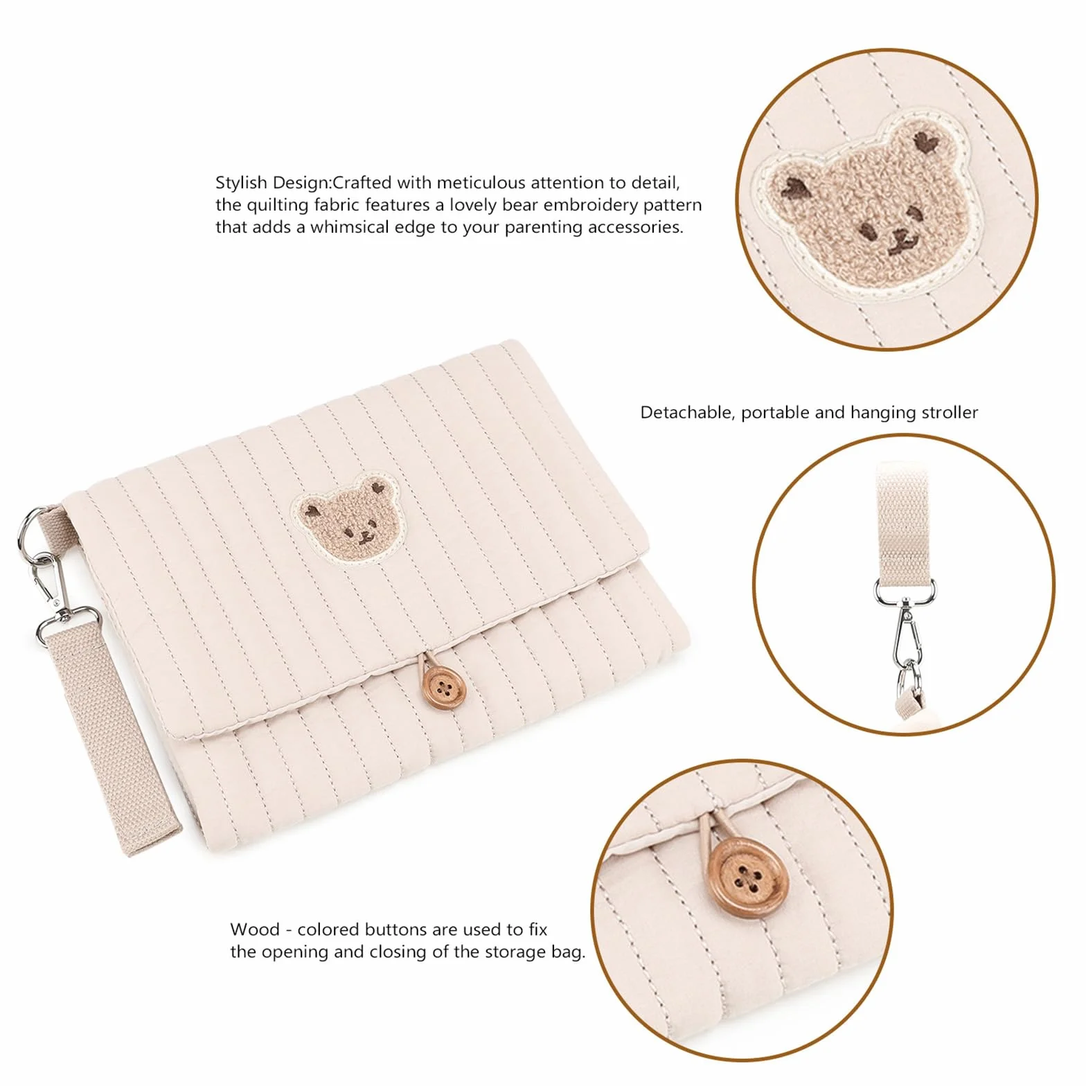 Simpatico Borsa per pannolini con orsetto ricamato, tasche multiple, organizer per passeggino