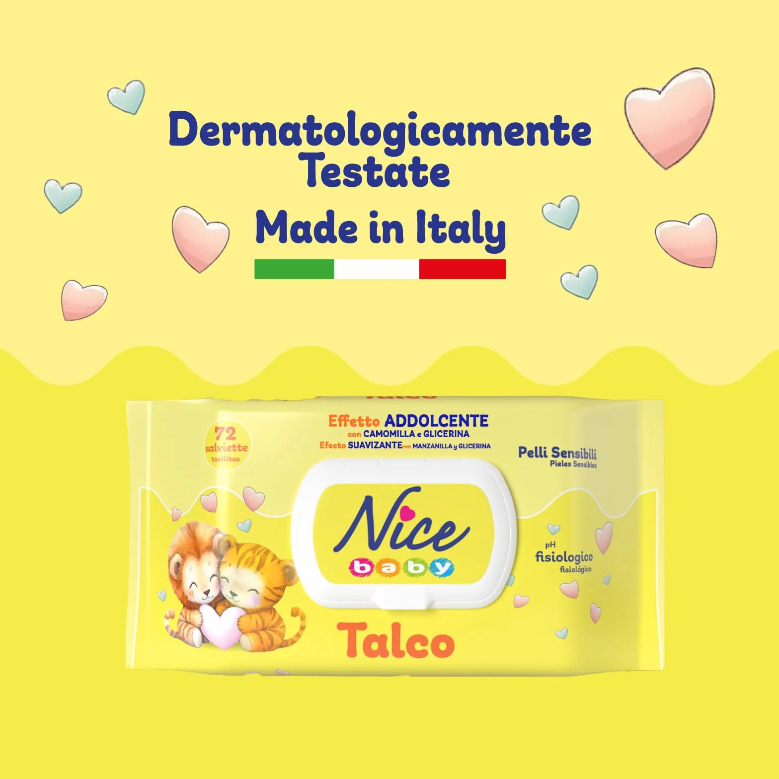 Nice Baby Talco Salviette per Cambio Pannolino con Camomilla e Glicerina, 72 Salviette