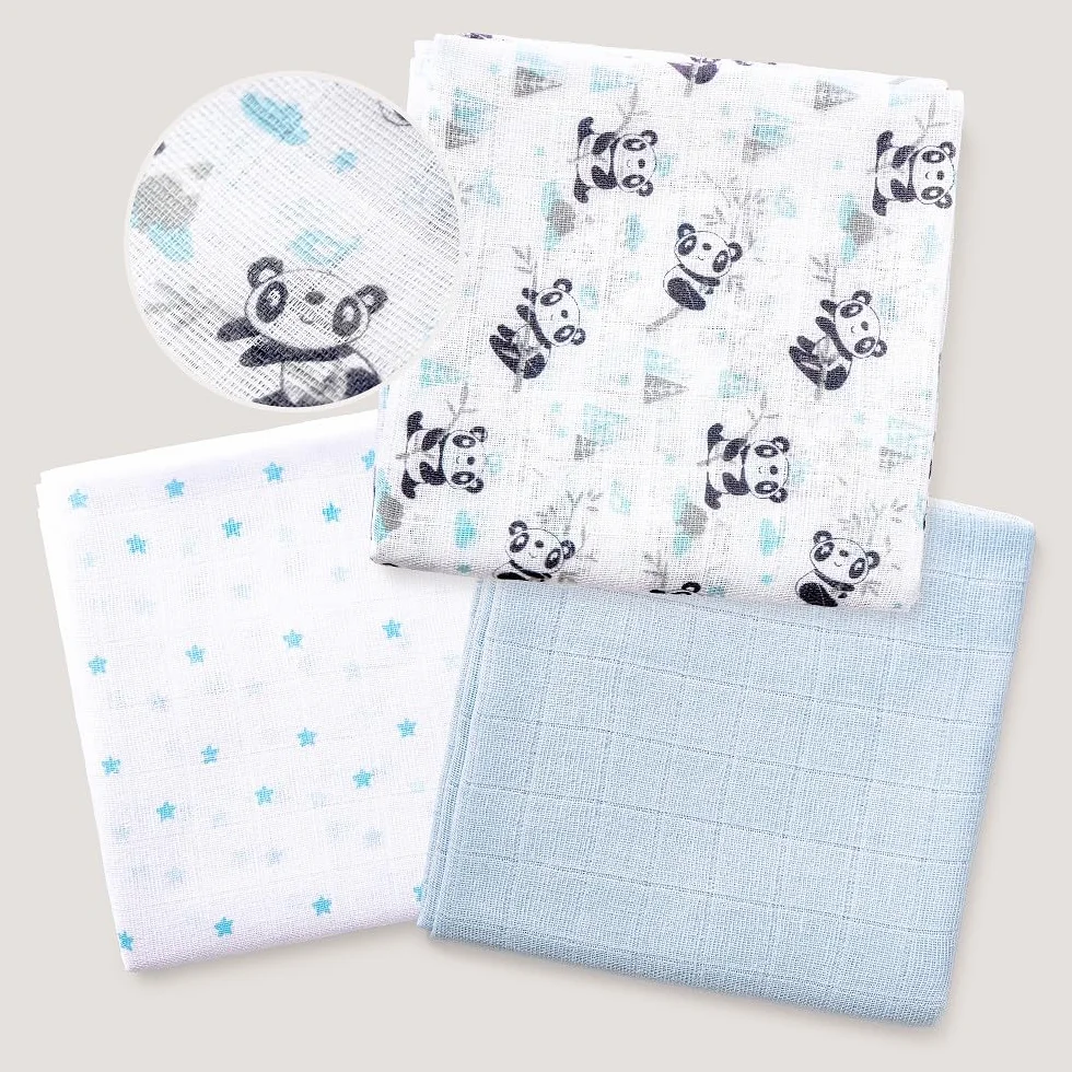 Mussole per neonato Panda blu Set 3