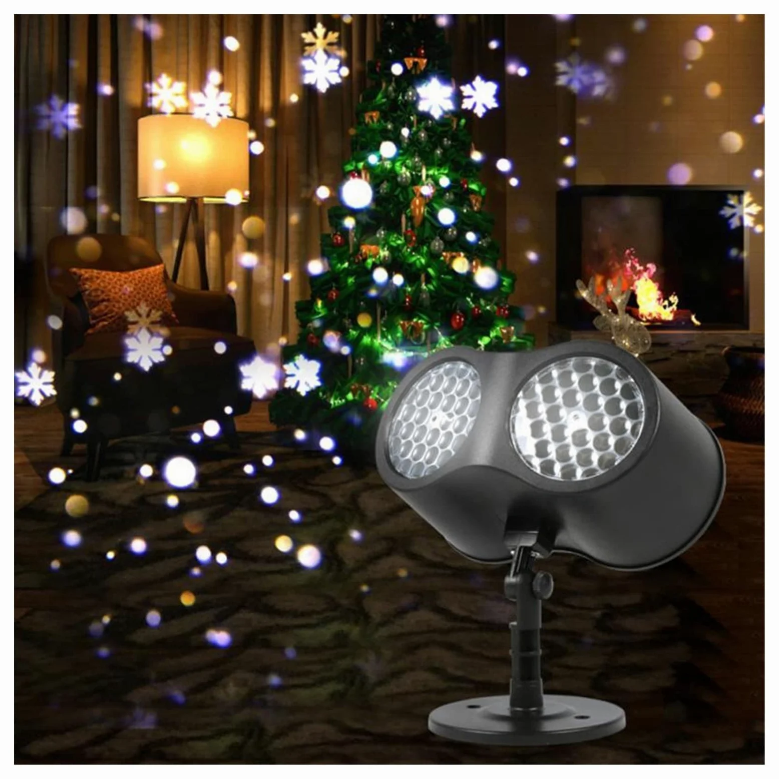 Proiettore di Natale Fiocco di neve Luci da palcoscenico Proiettore a doppia testa for esterni Atmosfera for feste a casa Lampada speciale,Halloween,Natale,Decorazioni per esterni