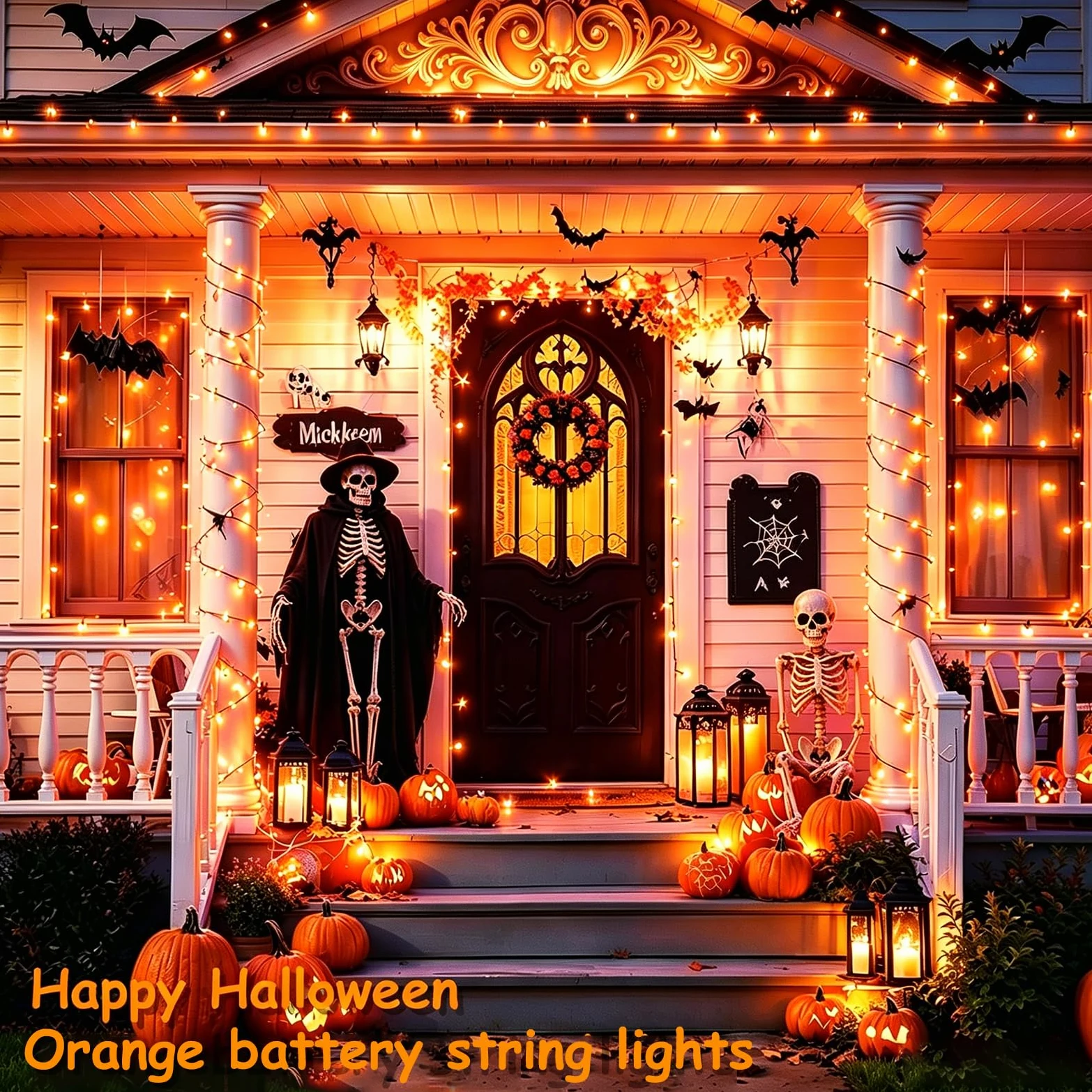 Confezione da 400 luci LED per Halloween, funzionamento a batteria, luci arancioni con timer e 8 modalità, impermeabili, decorazioni per Halloween, per interni ed esterni, patio, feste