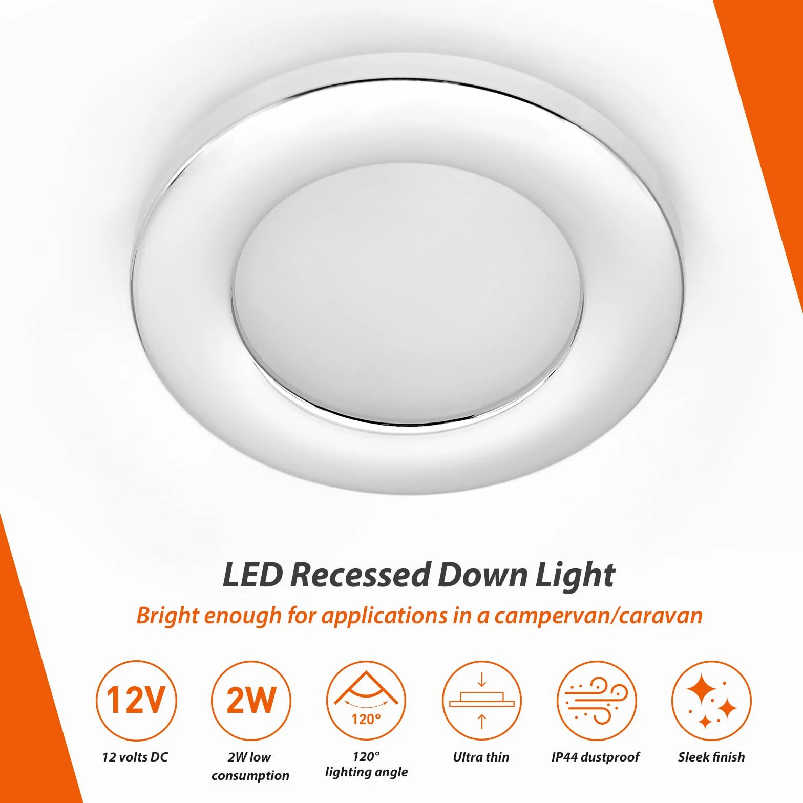 Dream Lighting Plafoniera 12v Faretti LED per Camper Interni Cromato IP44 Bianco Caldo 6 Pezzi