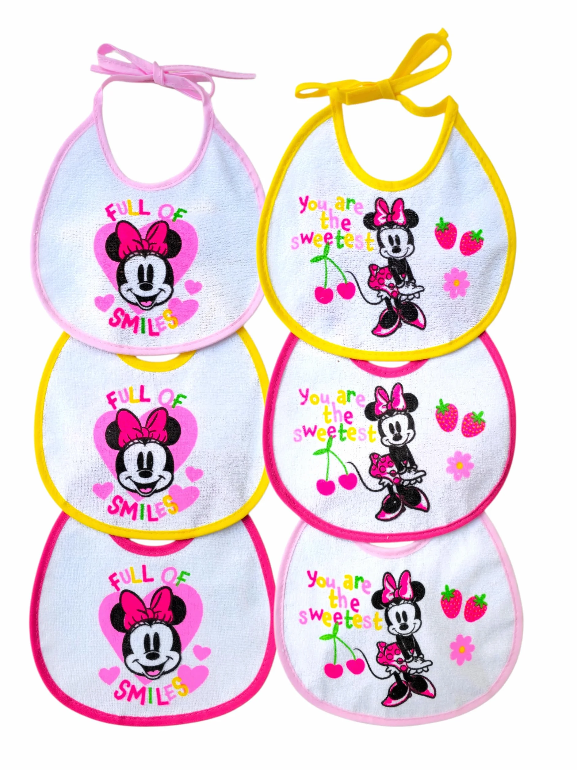 Ellepi Bavaglini Neonato Disney 6 Pezzi Minnie Topolino 100% Cotone Retro Impermeabile