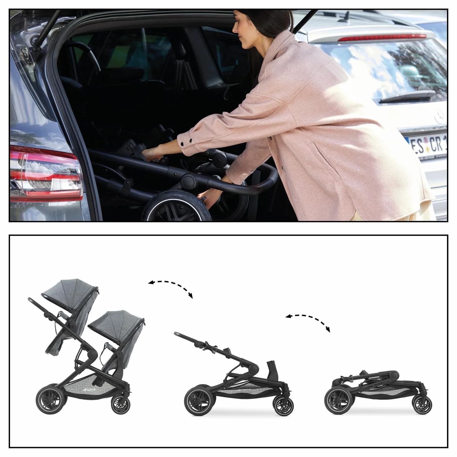 Hauck Atlantic Twin Grigio Melange Passeggino Gemellare per 2 Bambini 15 kg