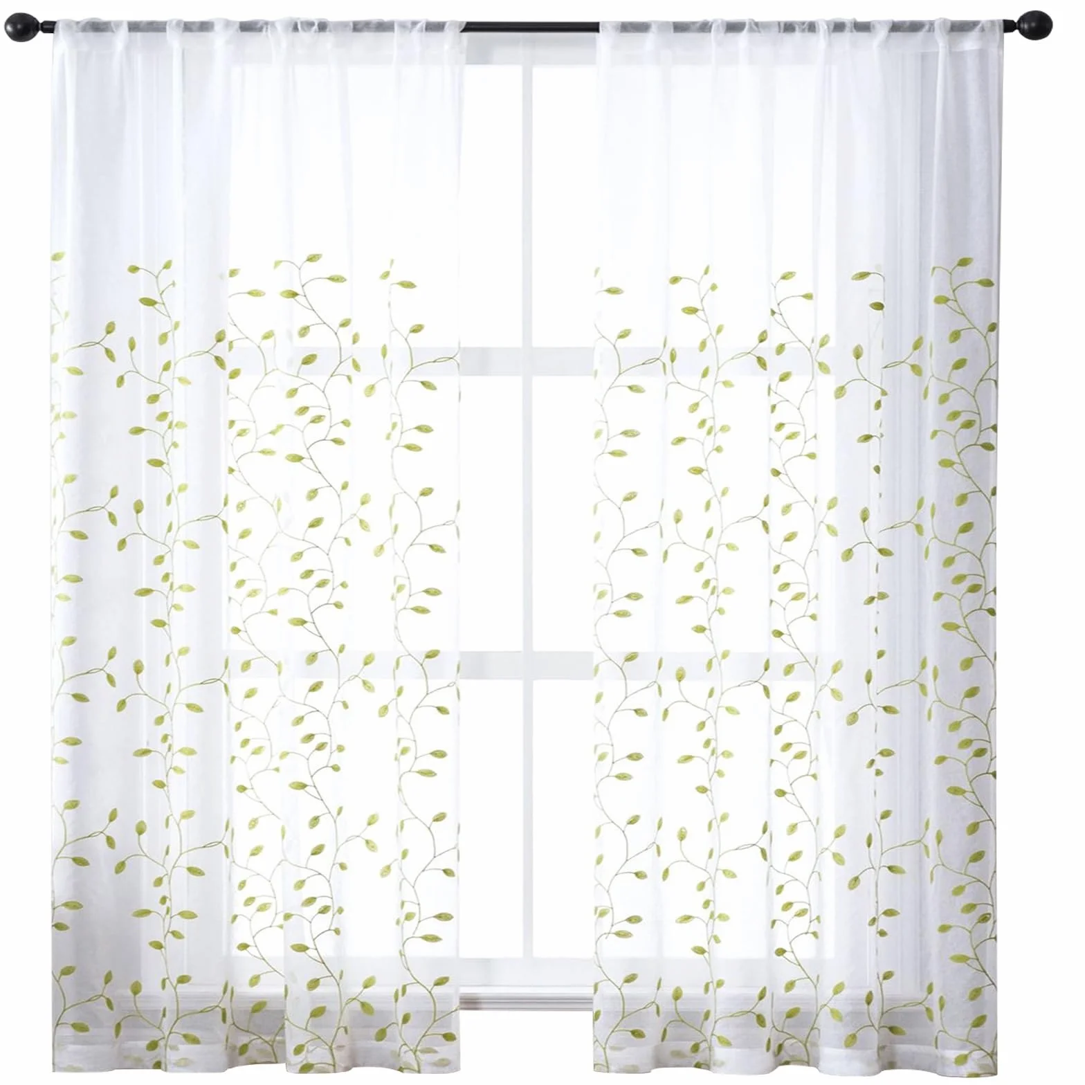 LONGCAO Tende Trasparenti 80 x 200 cm Set 2 Pannelli in Voile Morbido 100% Poliestere Traslucido Verde