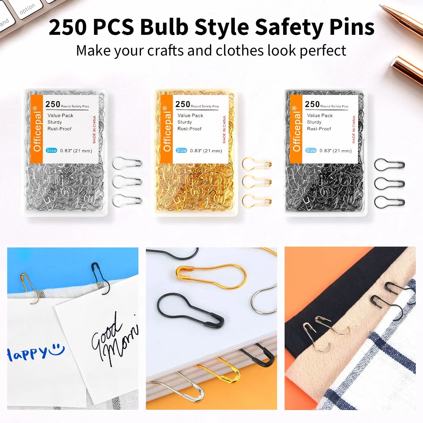 Spille di sicurezza in acciaio inox a forma di pera 2,1 cm 250 ct nero
