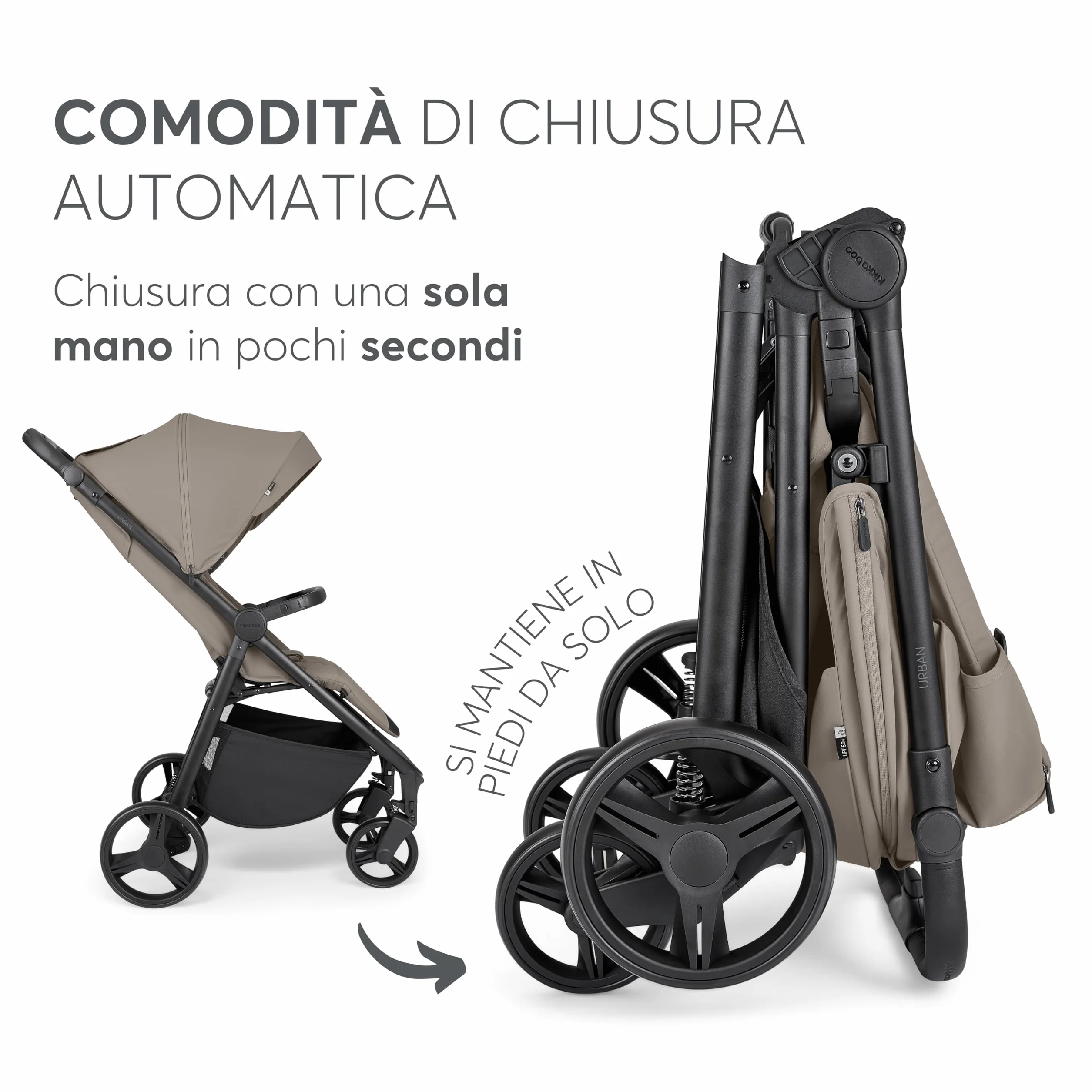 KikkaBoo Passeggino Leggero da Viaggio URBAN, 0+ Mesi fino 22 kg, Pieghevole Automatico, Beige