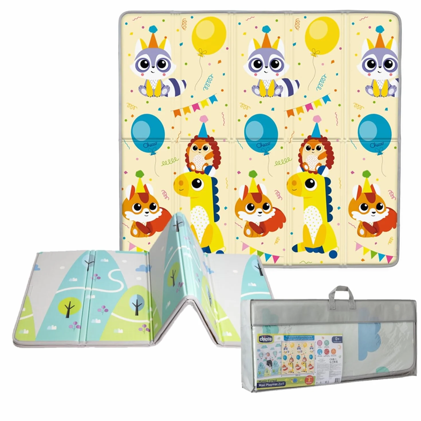Chicco Tappeto Gioco 2in1 200x180 cm Extra Spessore 1.3 cm Double Face Animali Paesaggio Neonato 0M+