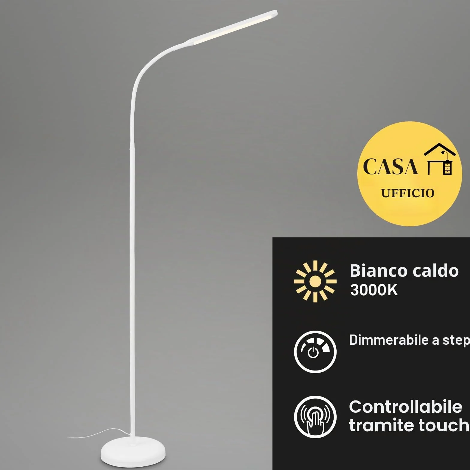Briloner Lampada da Terra LED Dimmerabile Come Decorazione in Soggiorno e Lampada da Lettura, Lampada LED Orientabile, Lampada da Soggiorno, Touch, Illuminazione Indiretta, Bianco (1472016)