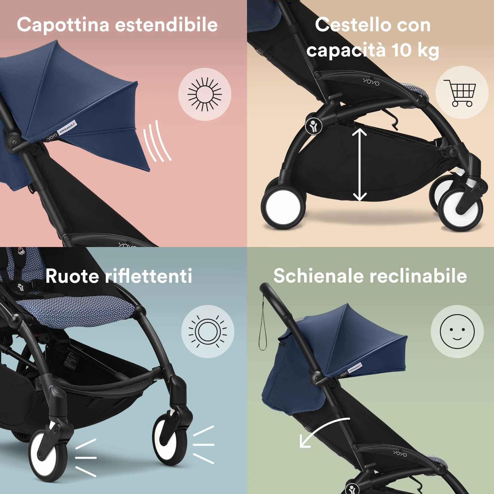 Stokke YOYO3 Passeggino con Newborn Pack - Telaio Nero, 6+ Color Pack Air France Blue, 0+ Newborn Pack Air France Blue