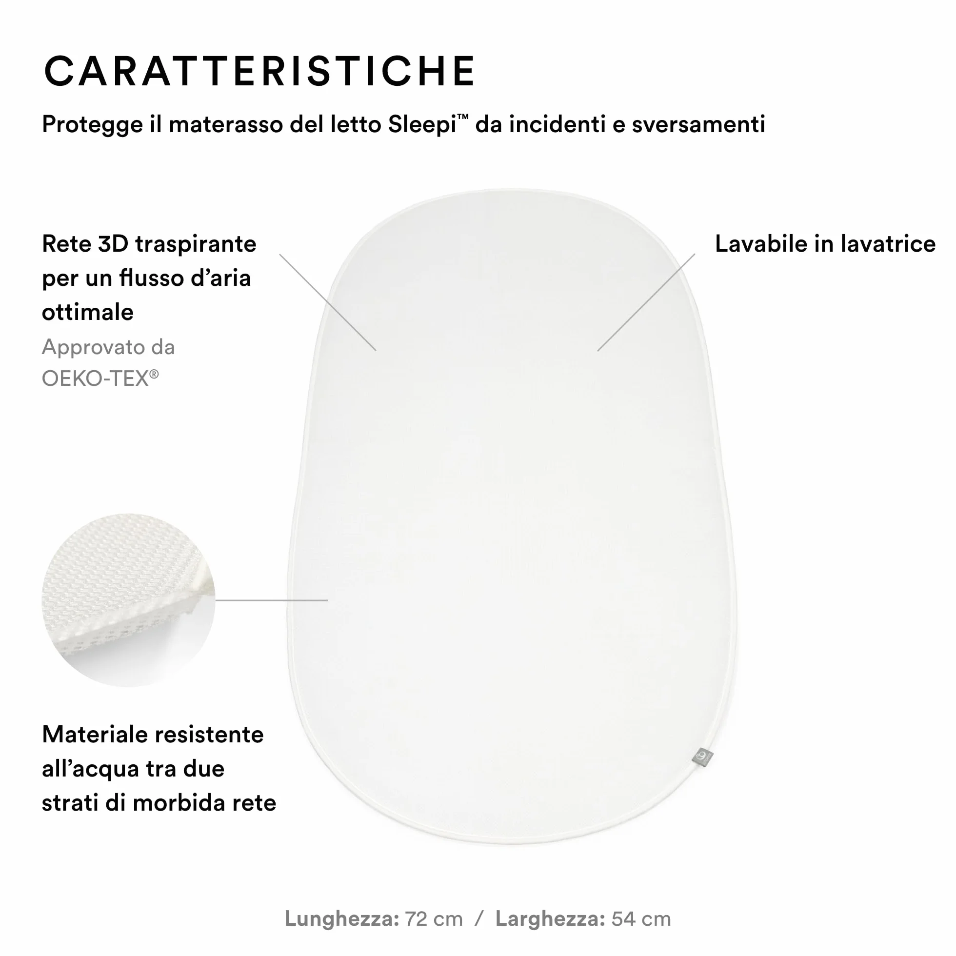Stokke Sleepi Telo Protettivo Bianco - Protegge materasso da incidenti e versamenti - Rete 3D traspirante - Lavabile in lavatrice