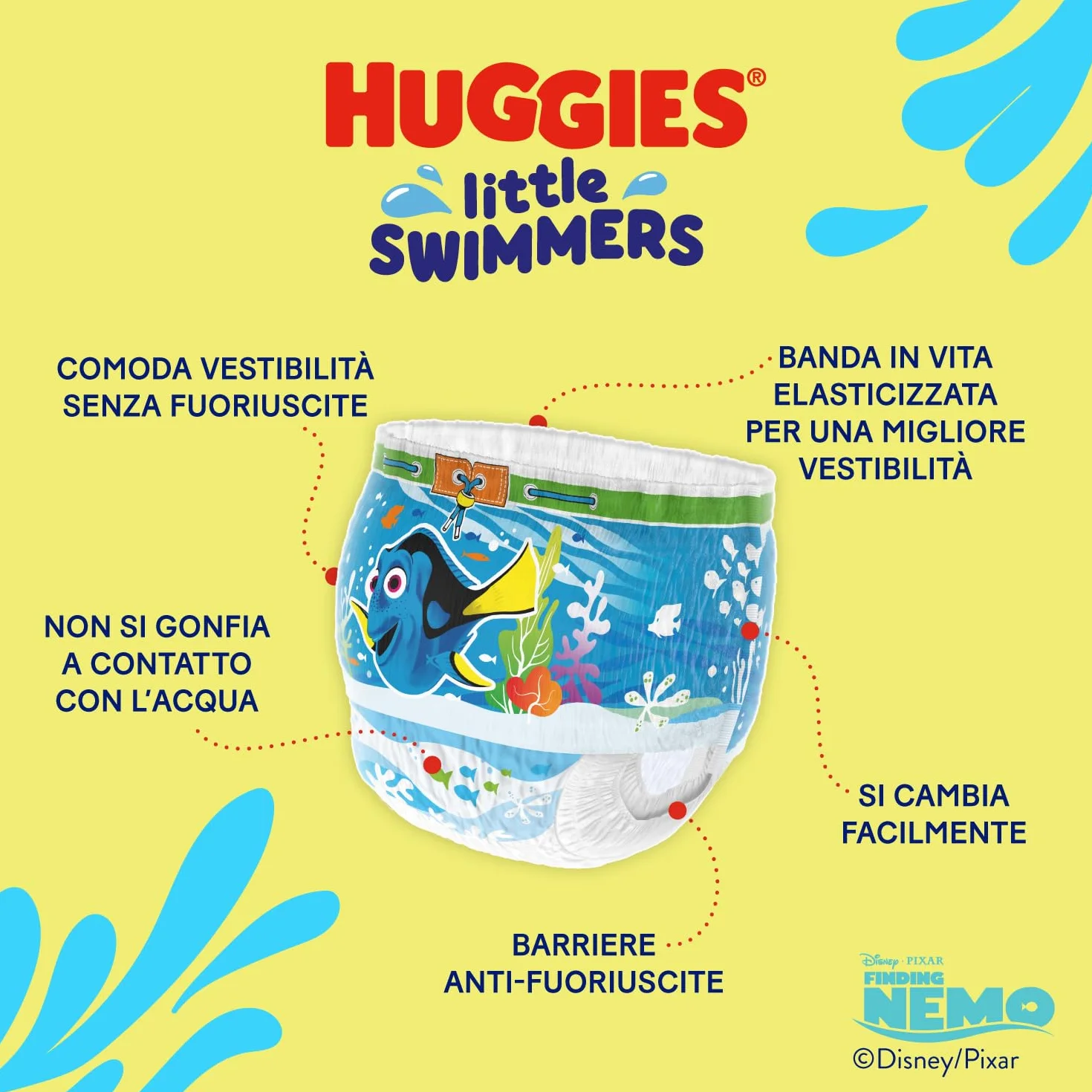Huggies Little Swimmers Pannolini Taglia 3-4 (7-15 kg) Pannolino Costumino Design Disney 20 Pz