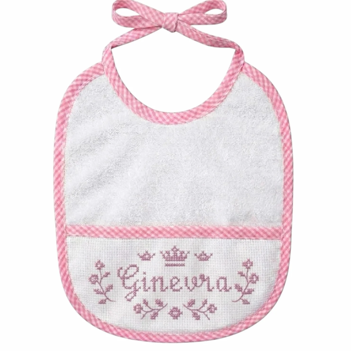 Bavaglino Neonato in Spugna di Cotone con Tela Aida 55 Fori Ricamabile 20x18 cm