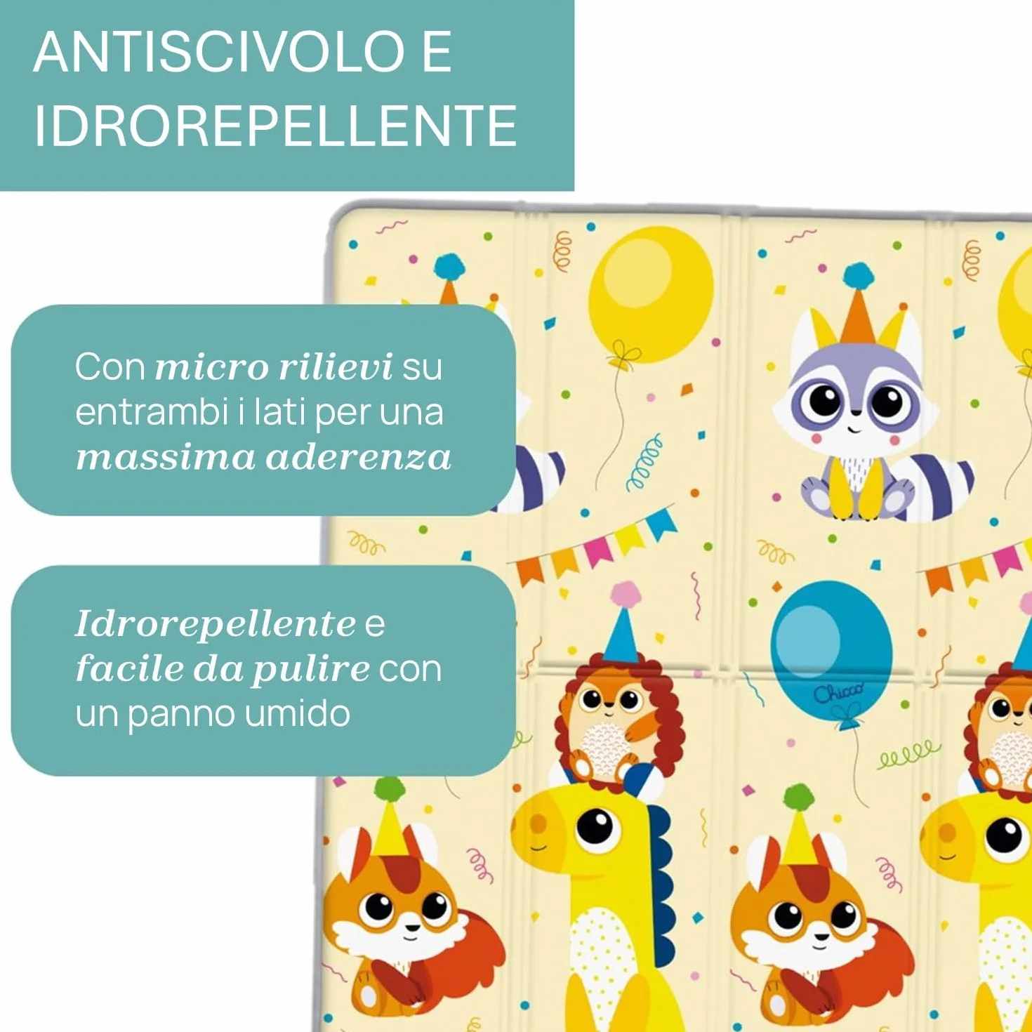 Chicco Tappeto Gioco 2in1 200x180 cm Extra Spessore 1.3 cm Double Face Animali Paesaggio Neonato 0M+