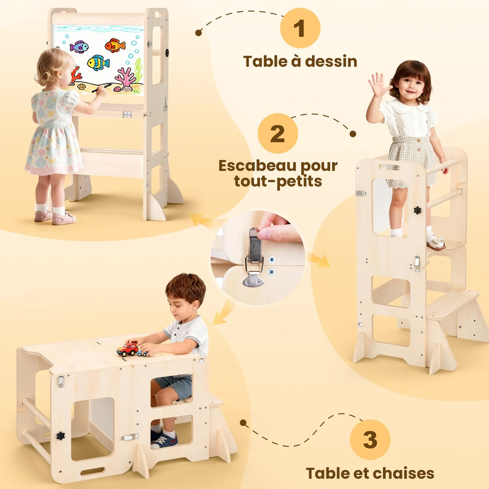 Torre Montessoriana 4 in 1 Pieghevole per Bambini da 1 Anno con Lavagna e Lavagna Bianca, Regalo 1-3 Anni