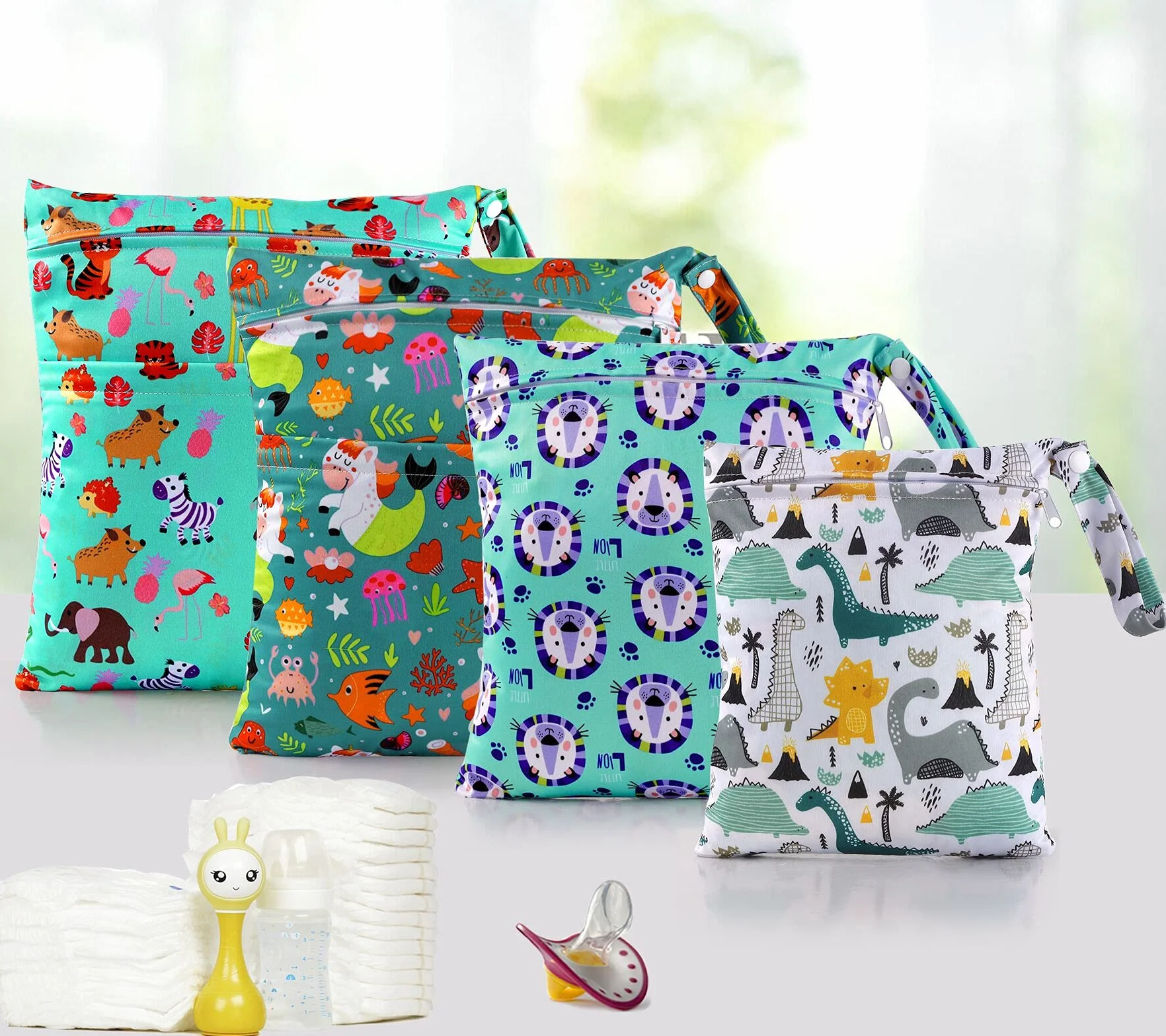 LEADSTAR Borsa Porta Pannolini Impermeabile Riutilizzabile 4 Pz Wet Bag con Doppia Cerniera