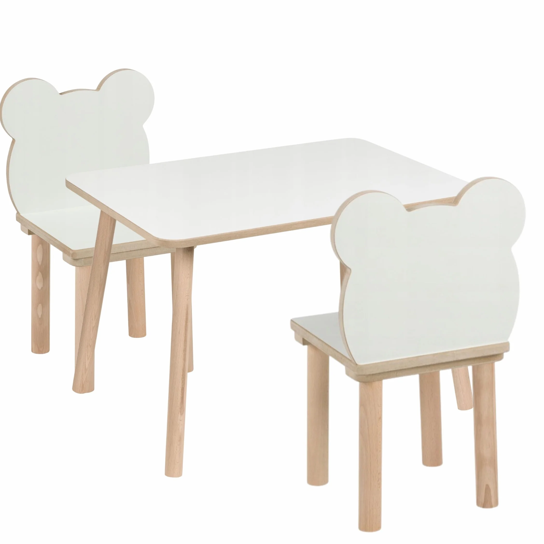 Set tavolo per bambini + 2 sedie orso 70×50×47 cm MDF legno naturale bordi arrotondati stabile 3-7 anni
